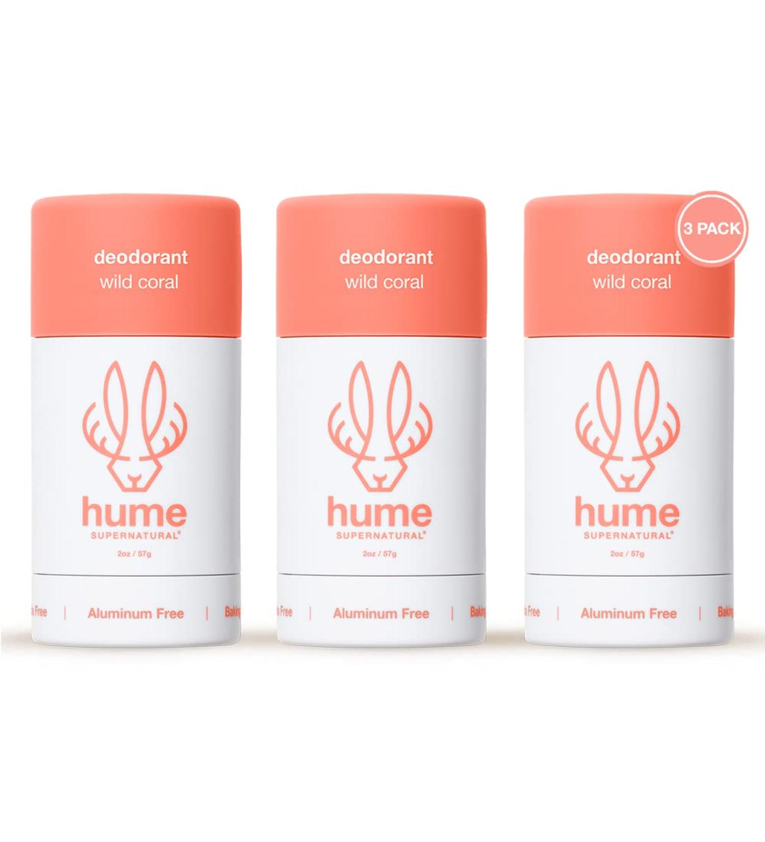 Hume Supernatural Aluminum Free Deodorant for Women & Men - Safe for Sensitive Skin - Probiotic Plant-Based Baking Soda Free Aloe & Cactus Flower Anti Sweat Stain & Odor - Wild Coral 3-Pack Wild Coral - 3 pack - Buy Online on GoSupps.com