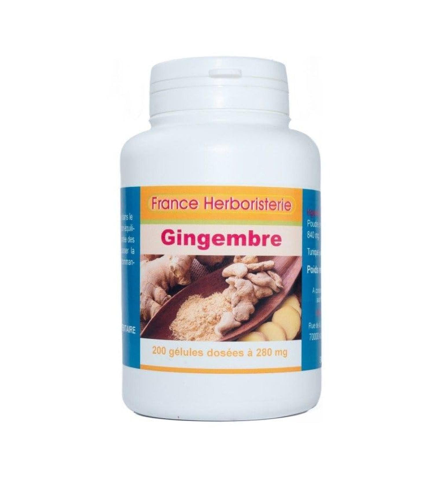 GELULES GINGEMBRE rhizome 200 g lules dos es 280 mg poudre pure.