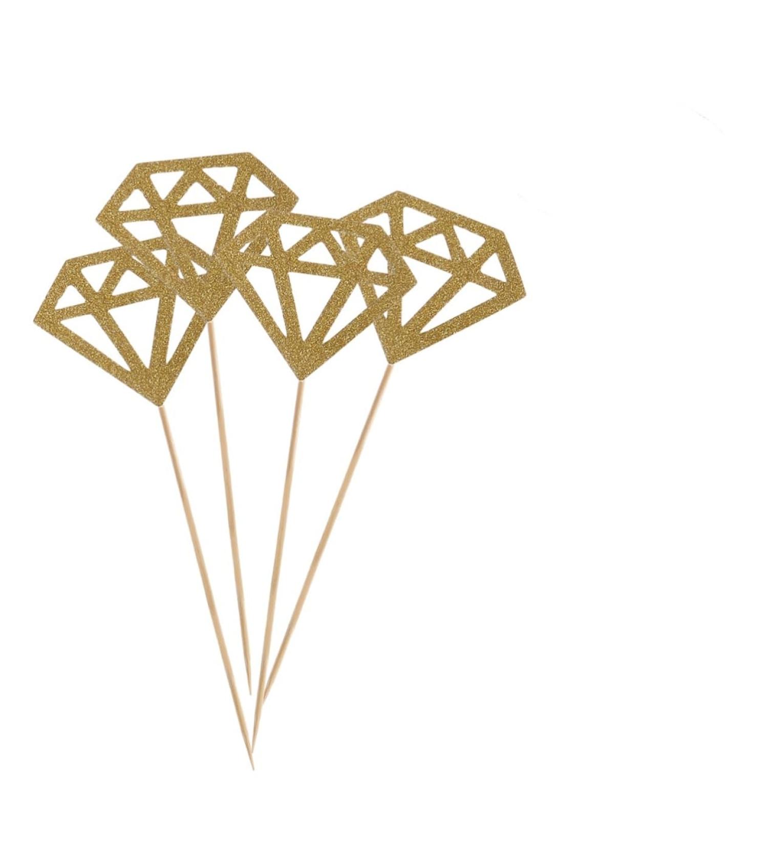 AOKWAWALIY 50pcs Wedding Decoration Diamond Shaped Cupcake Picks Cupcake Diamond Topper Cake Topper Diamond Glitter Diamond Wedding Ceremony Decorations Fruit Happy Birthday Bride Golden medium - Buy Online on GoSupps.com