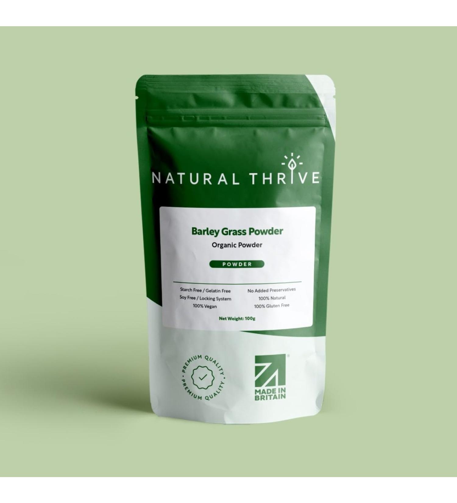 Natural Thrive Organic Barley Grass Powder 100g Natural Energy Boost Vegan NonGMO GlutenFree - Buy Online on GoSupps.com