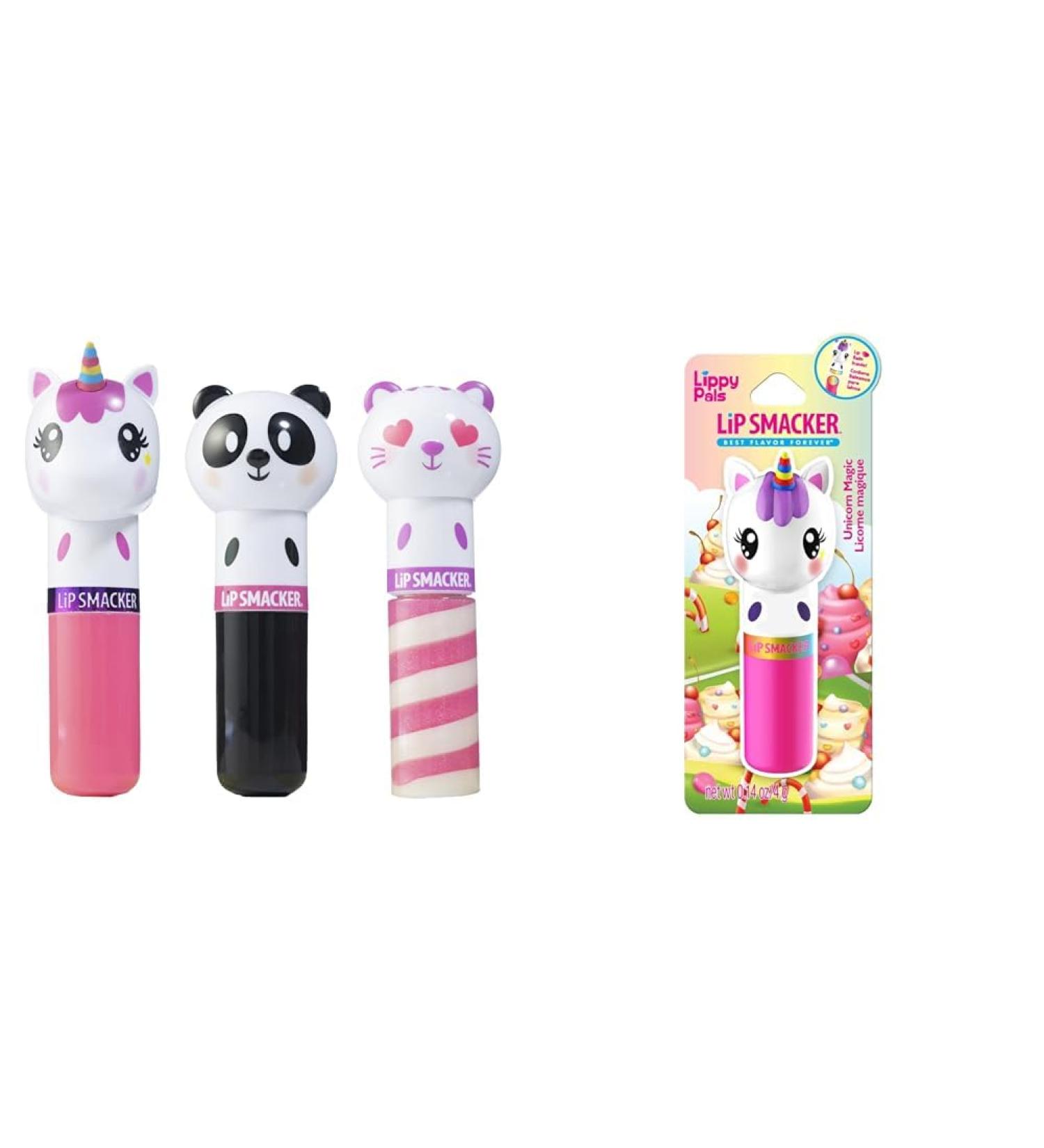 Lip Smacker Lippy Pals Set of 3 Flavored Moisturizing Lip Balms with Unicorn Magic Cuddly Cream Puff Panda and Sweet Kiwi Kitty - Buy Online on GoSupps.com
