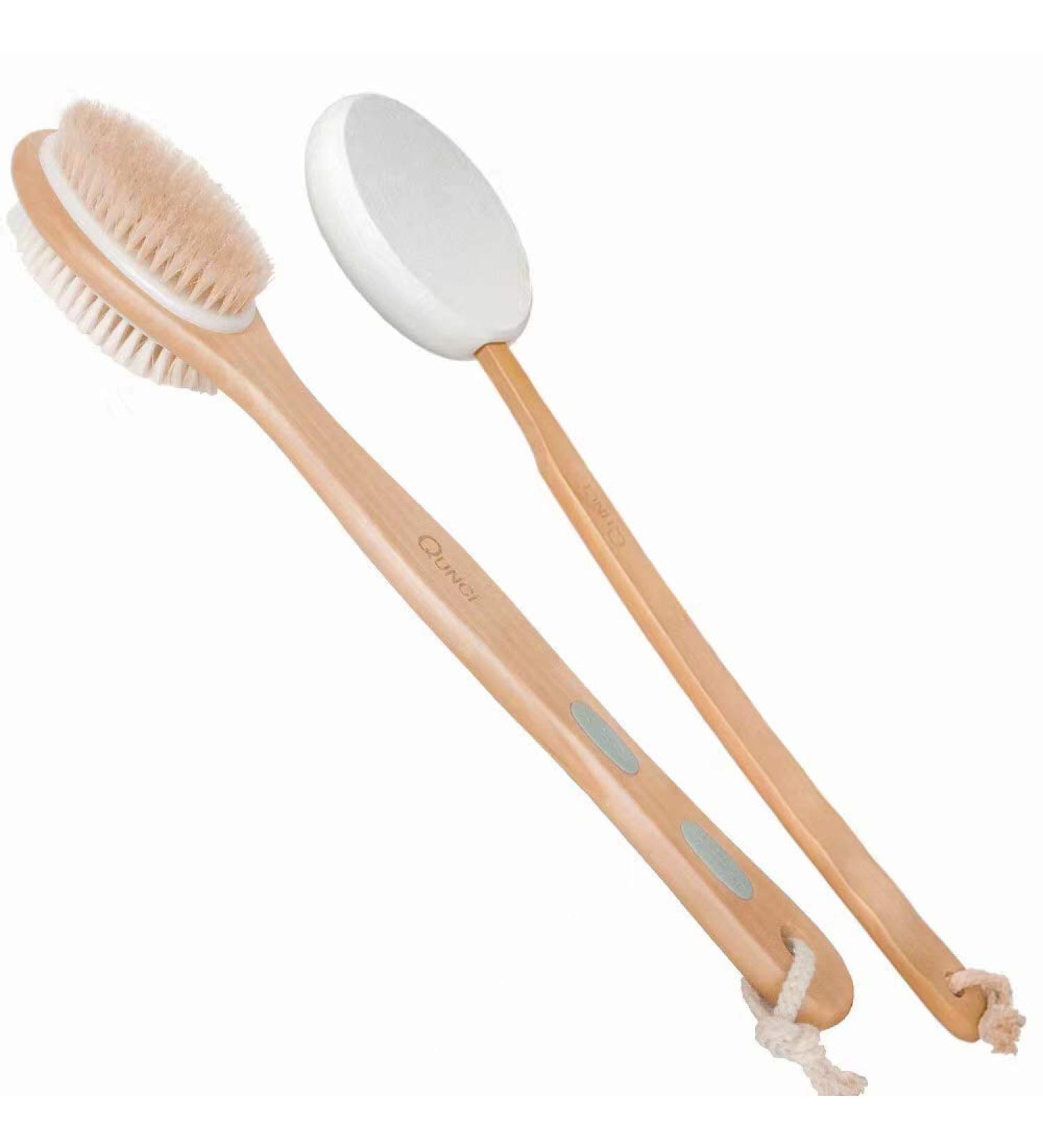 2PCS QUNCI Double-Sided Shower Brush Set for Wet/Dry Body Exfoliation - Bath & Back Exfoliator and Lotion Applicator - Buy Online on GoSupps.com