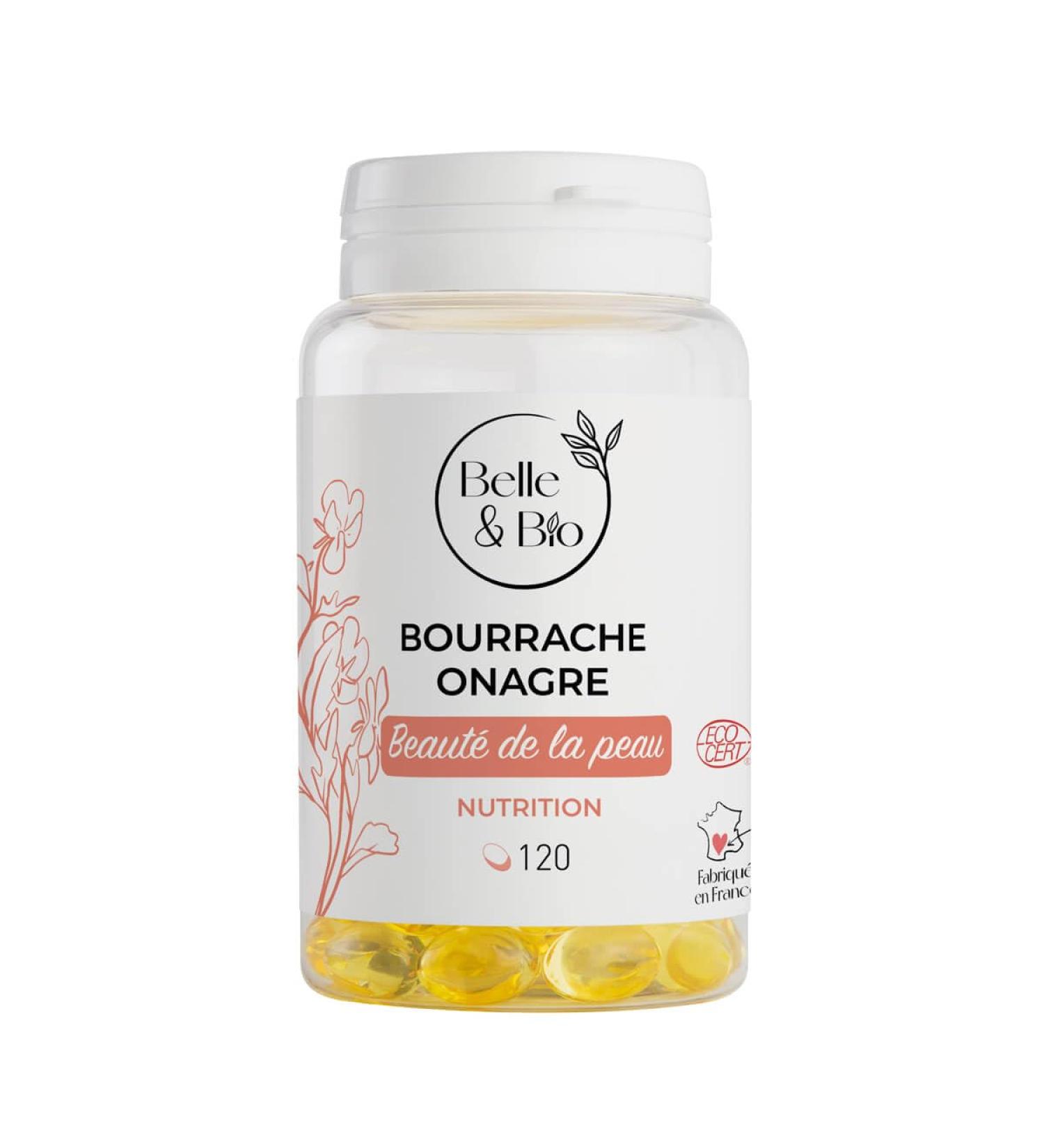 Belle & Healthy Skin - Rich in Omega 6 - Ecocert Certified Organic Evening Primrose Borage - 120 Capsules - 1 Month Care - Belle & Bio Food Supplement - Made in France - Buy Online on GoSupps.com