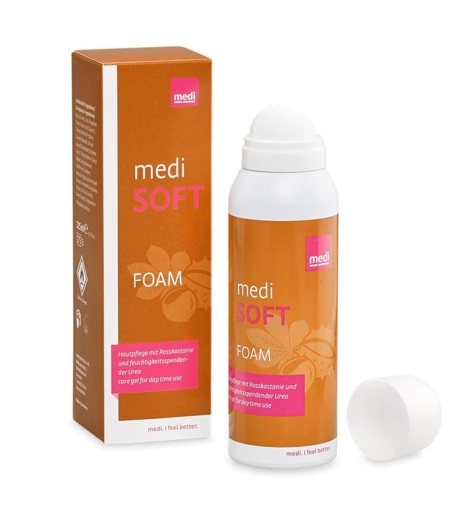 medi medi Soft Cream Foam | 6 x 125 ml | Protects Against Dry Skin | Extra Support for Stockings with Adhesive Strips | Moisturizes