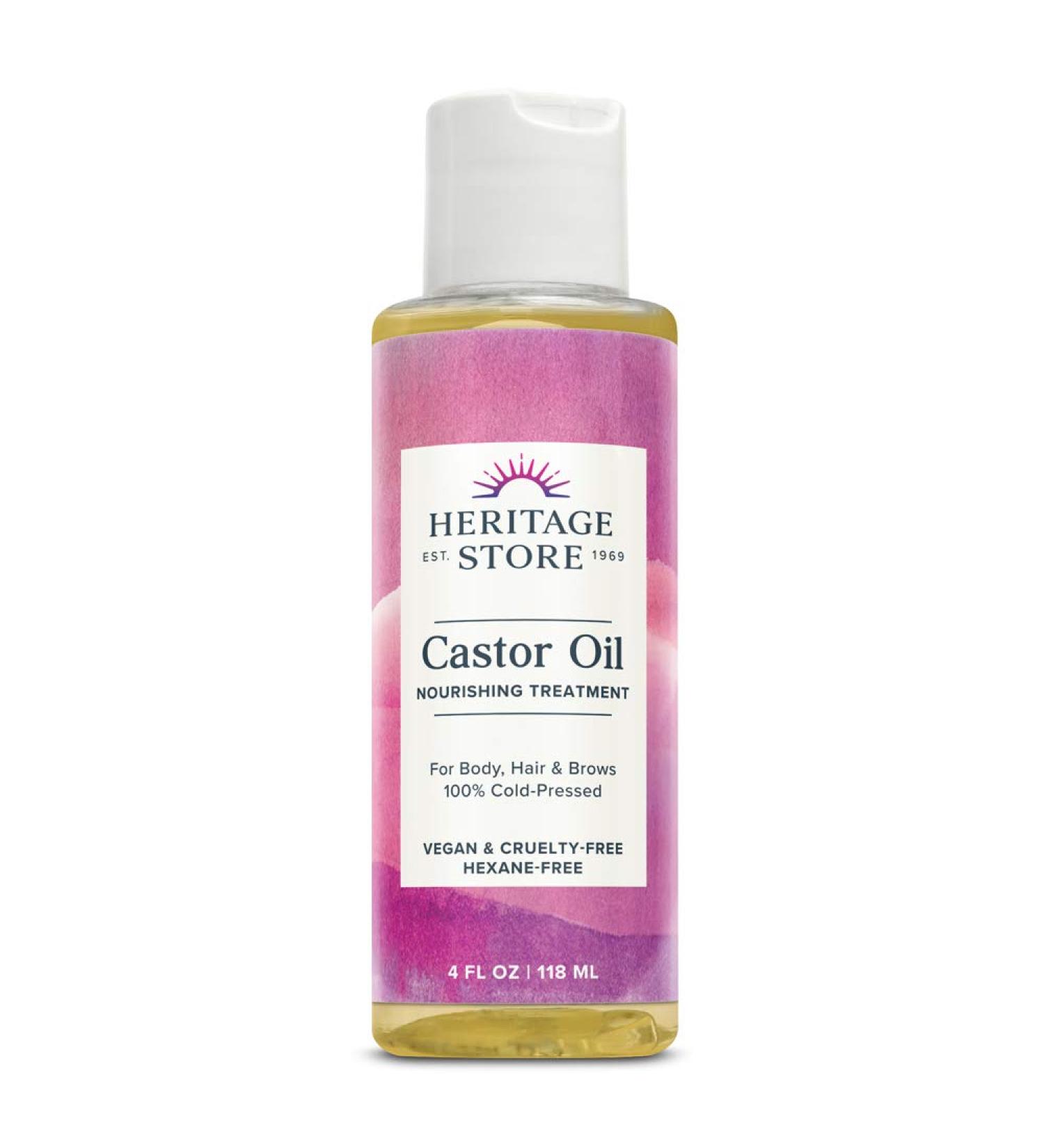 HERITAGE STORE Castor Oil 4oz - Deep Hydration for Hair, Skin, Lashes & Brows - Cold Pressed, Hexane Free, Vegan & Cruelty Free - Buy Online on GoSupps.com