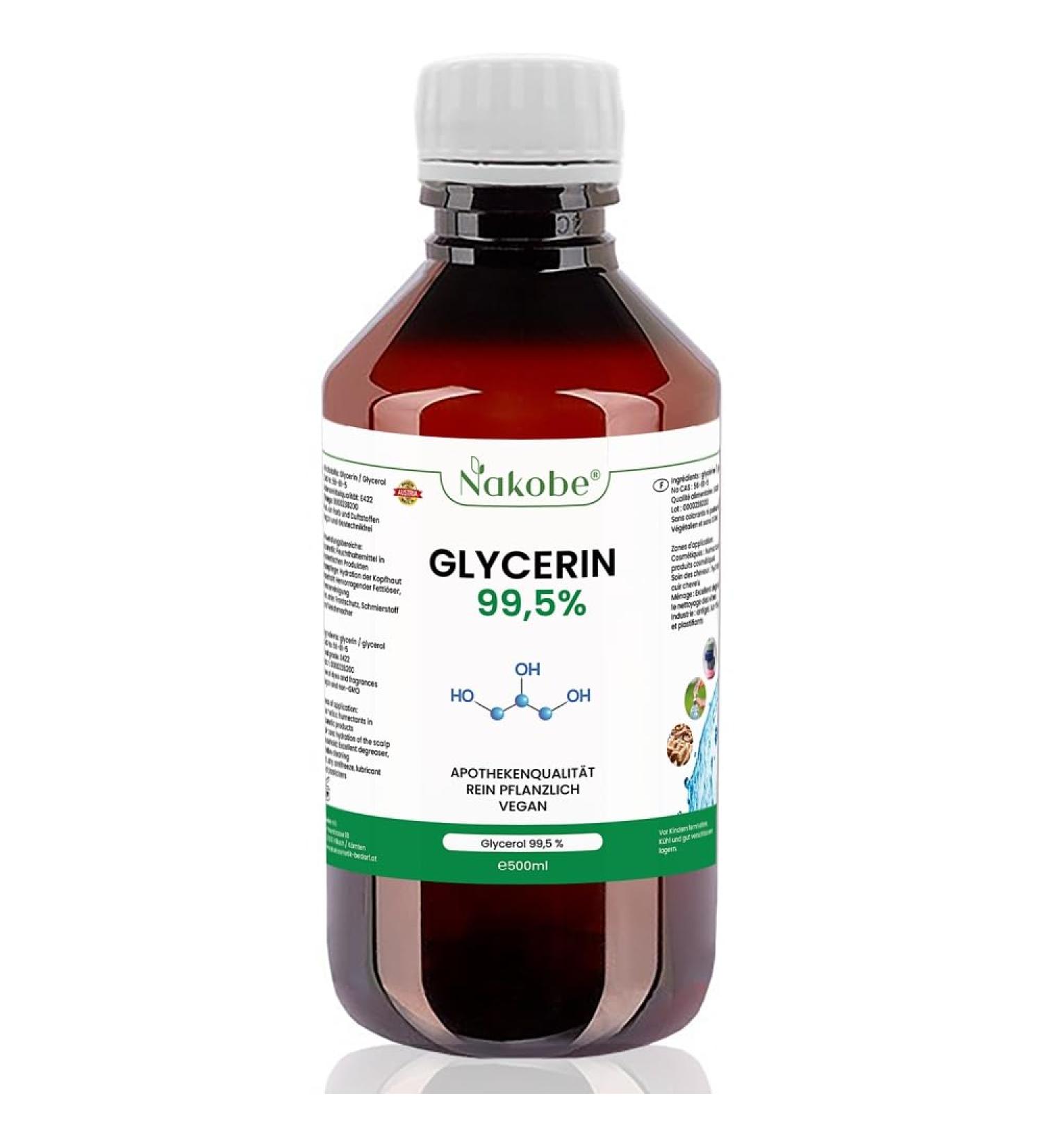  Nakobe Glycerin 99.5% 500 ml pure pharmaceutical grade vegan glycerol non-GMO E422 - Buy Online on GoSupps.com