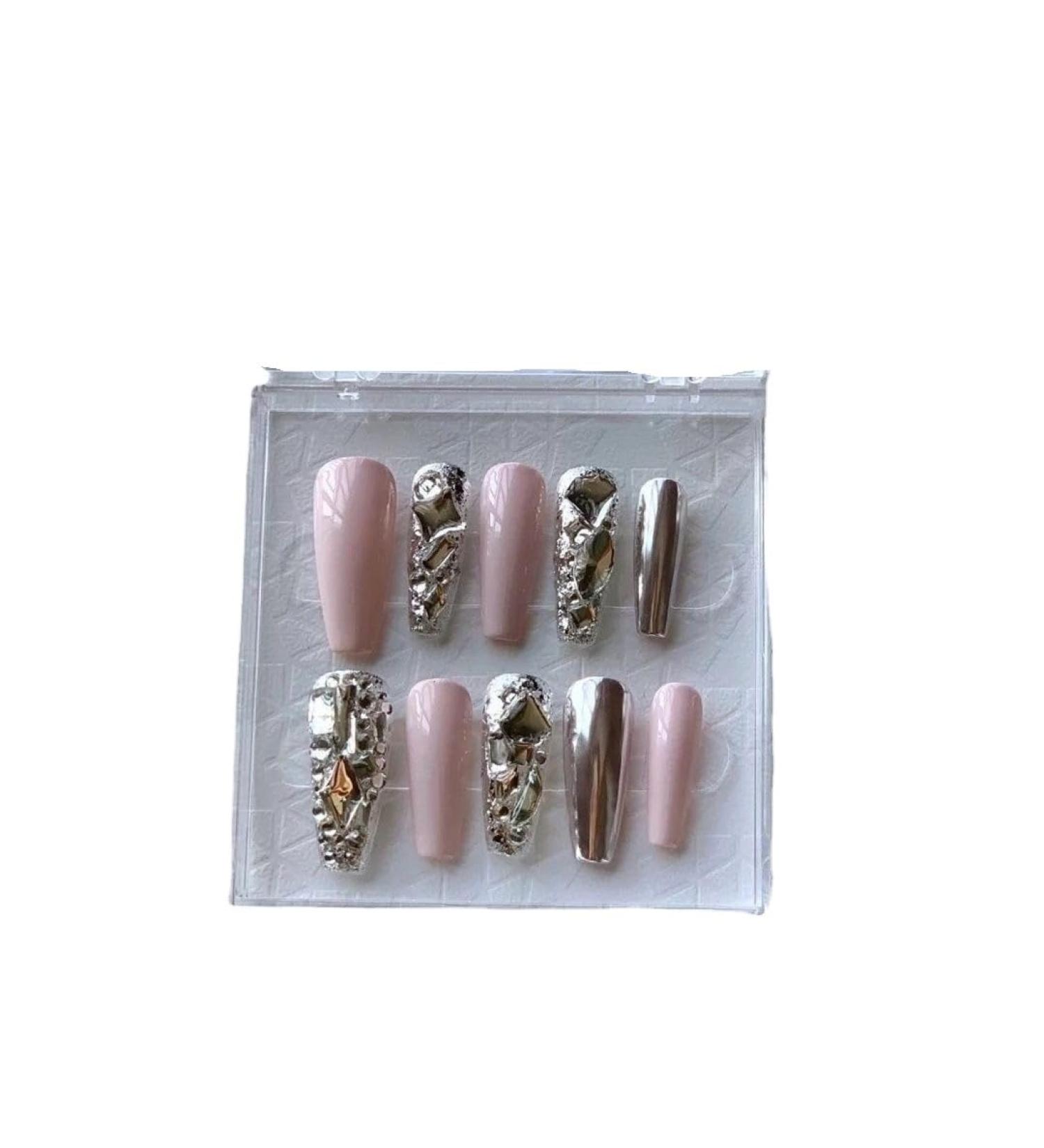 Fake nail art nail patches mirror wearing manual wearing of nails Handmade Wearing nails(Size:L)