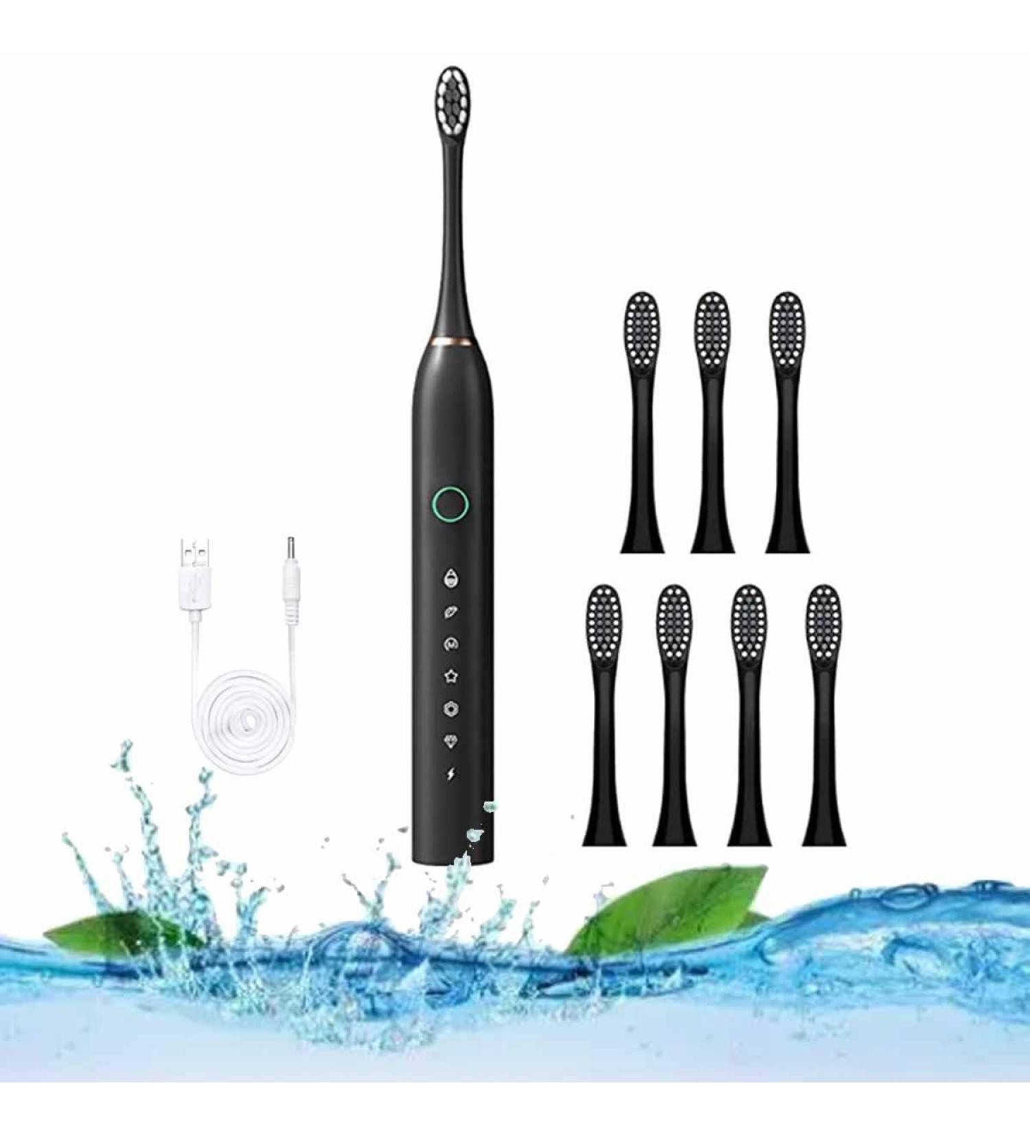 Adult Electric Toothbrush - 8 Brush Heads 6 Modes Smart Timer IPX7 Waterproof - USB Rechargeable (Black - Buy Online on GoSupps.com
