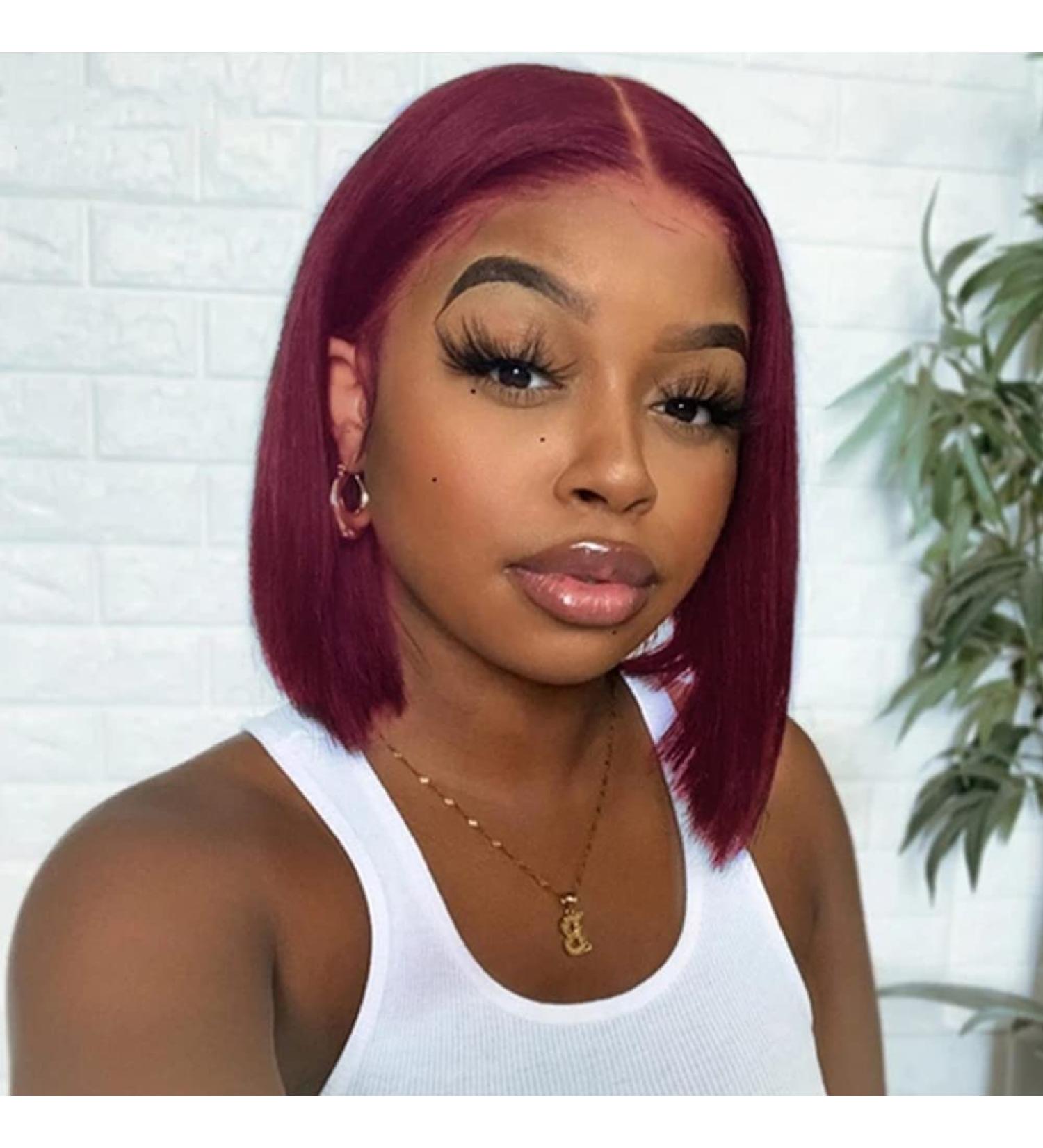 AliPearl 99J Short Bob Wig | 4x4 Lace Front Burgundy Human Hair for Black Women - 10 Inch Glueless Pre-Plucked - Buy Online on GoSupps.com