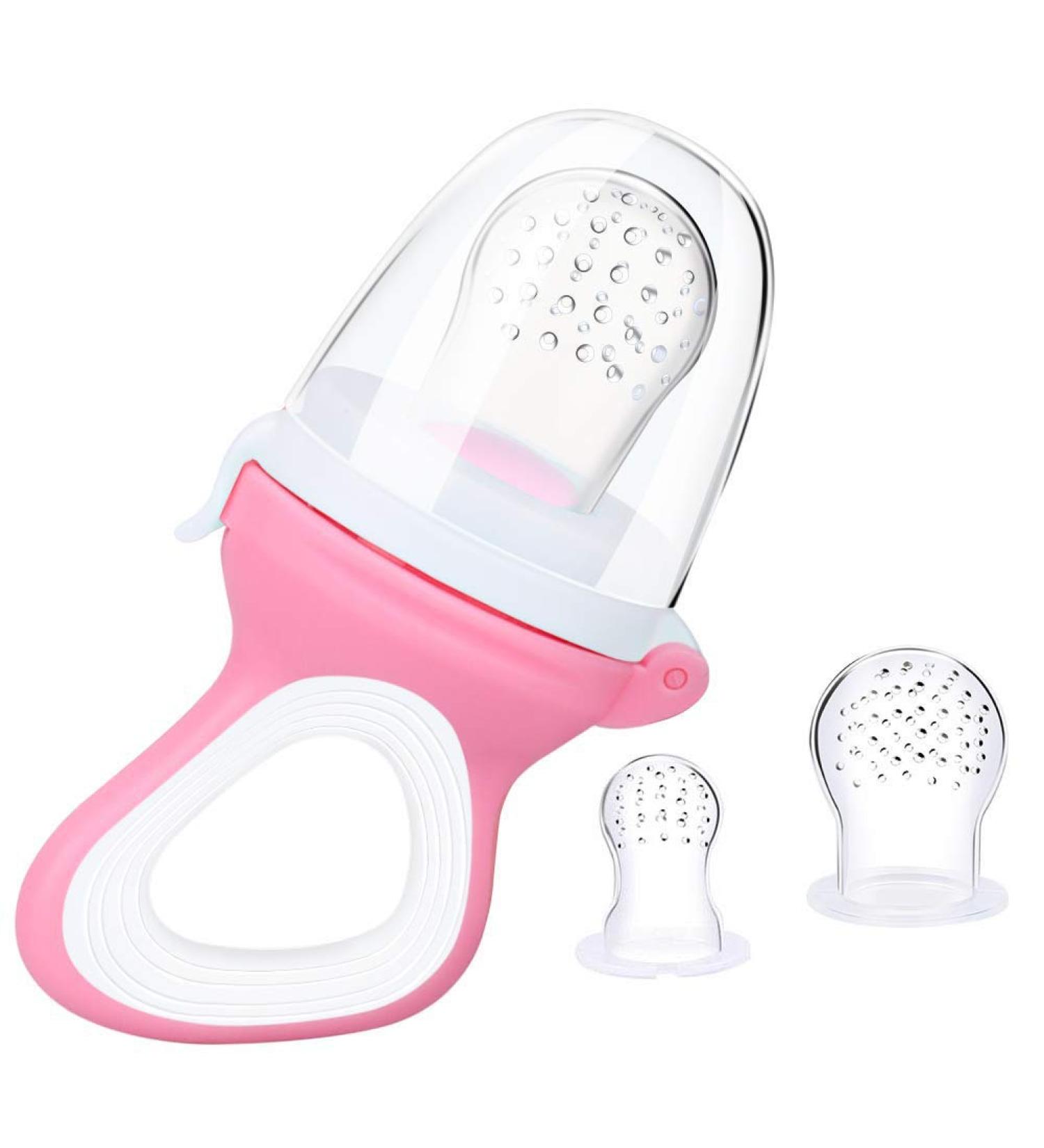Fruit Teat for Baby & Toddler - BPA-Free Silicone Teats (3 Sizes) | Pacifier Teething Ring for Fruits Veggies & Porridge - Pink - Buy Online on GoSupps.com