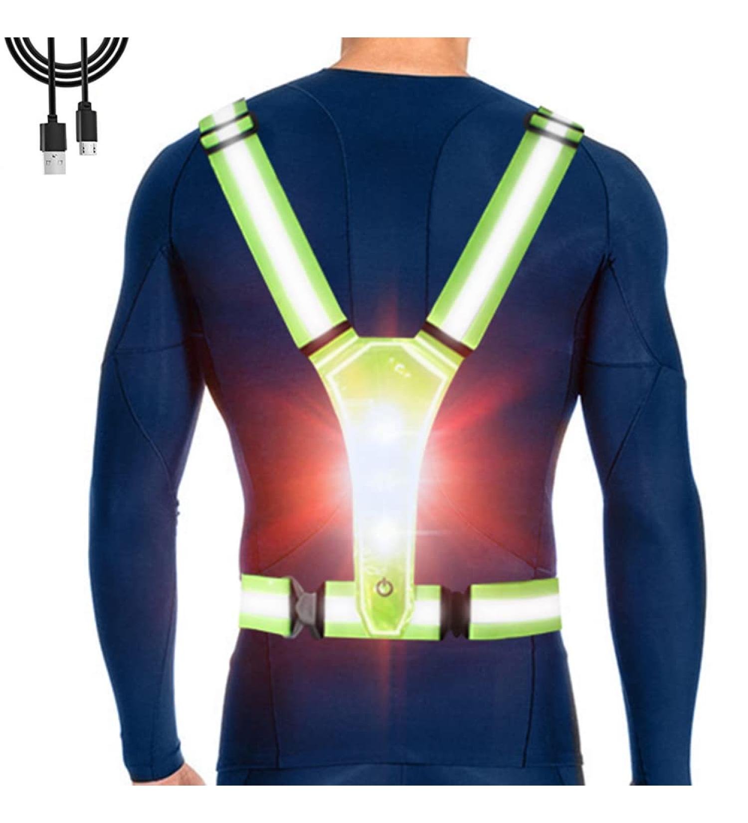 LED Reflective Running Vest | High Visibility Safety Gear for Night Running, Walking, Cycling | Adjustable Elastic Fit | Rechargeable Lights for Runners - Buy Online on GoSupps.com