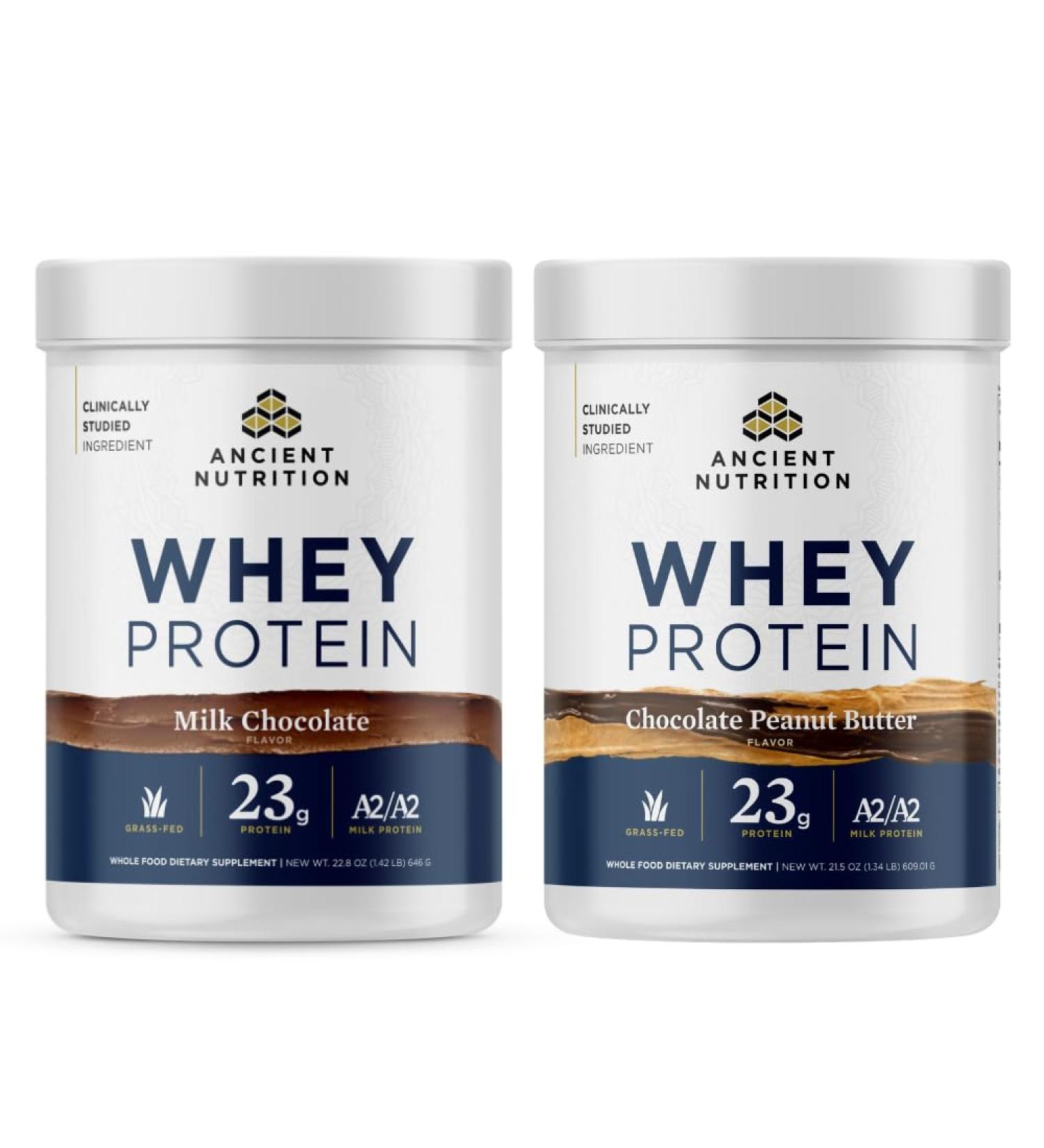 Ancient Nutrition Grass-fed Whey Protein Powder Chocolate Peanut Butter 18 Servings + Grass-fed Whey Protein Powder Milk Chocolate 20 Servings - Buy Online on GoSupps.com