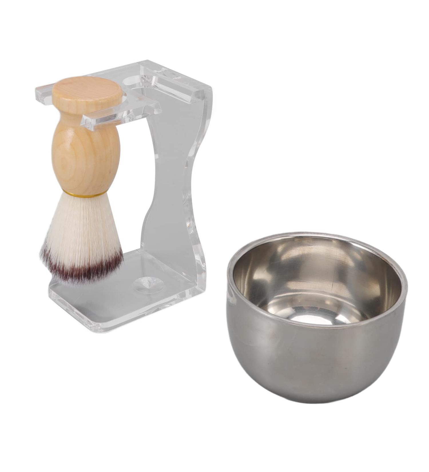 Vtoses 3-Part Men's Shaving Brush Set - Handmade Solid Wood Handle Stainless Steel Stand & Bowl | Perfect Gift for Dad & Friends - Buy Online on GoSupps.com