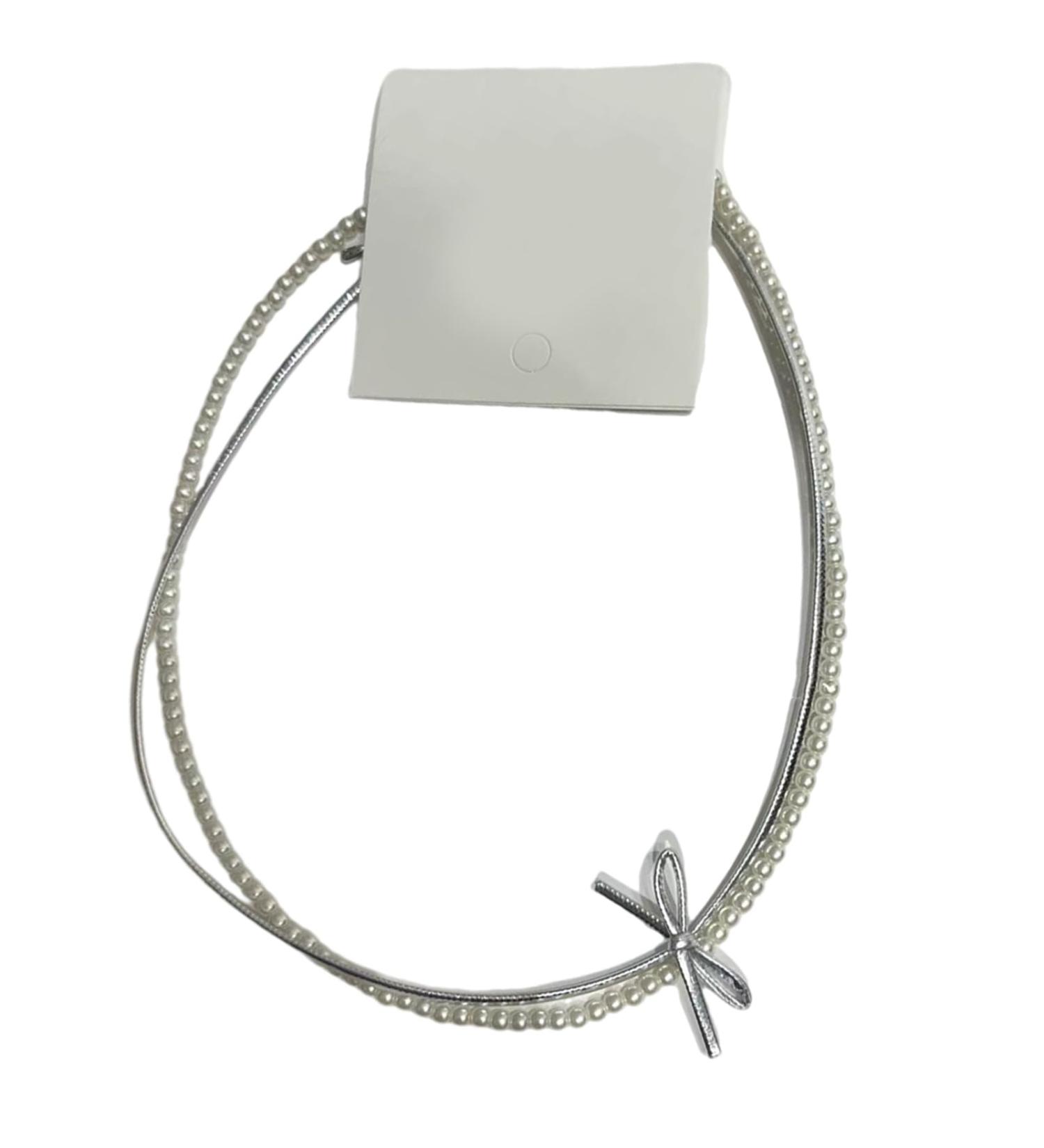 Oralgo Double-Layer Pearl Necklace - French Style Loop Fan Trailer Collarbone Chain for Women & Girls | Chic Gray Design - Buy Online on GoSupps.com