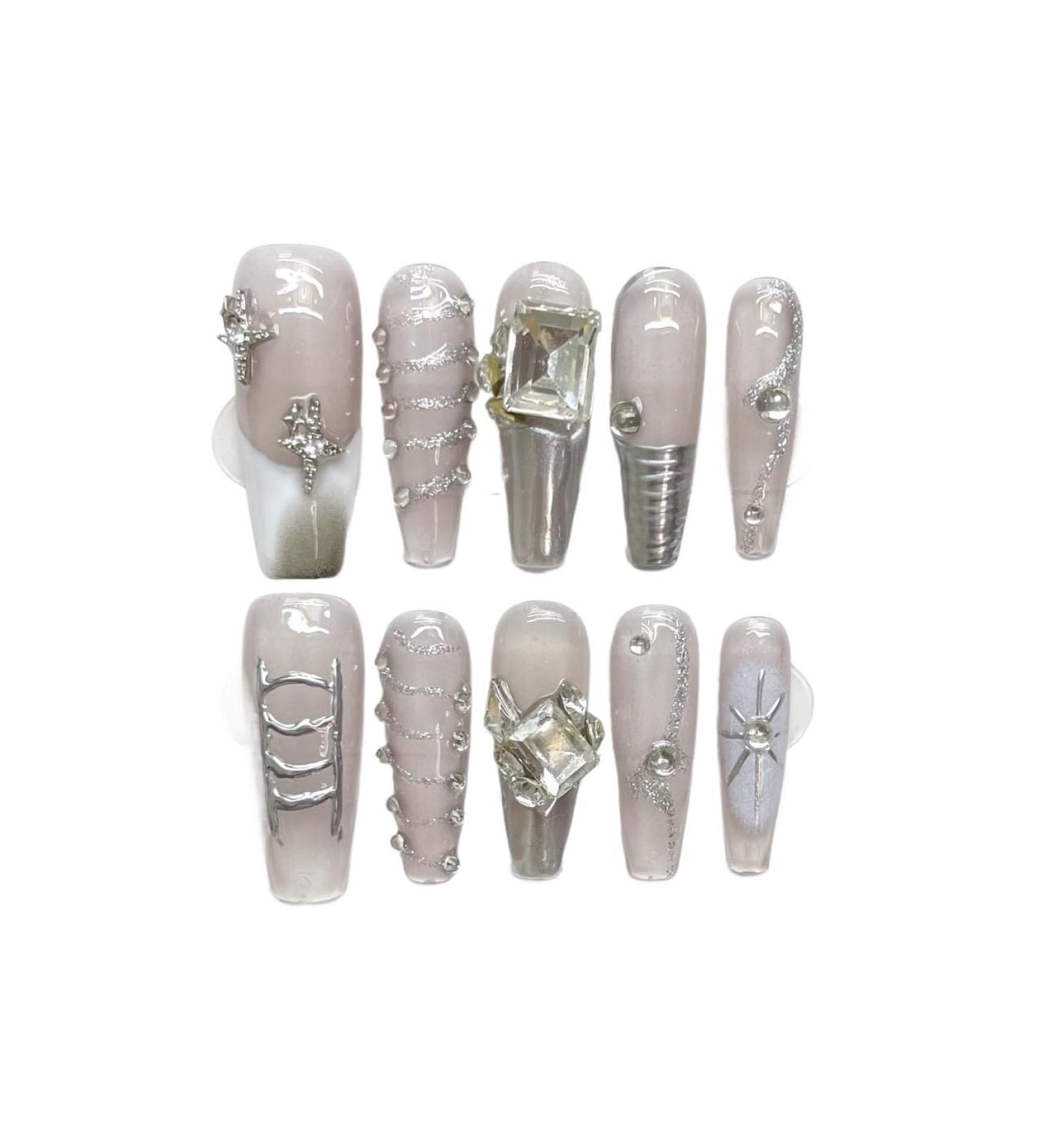 Handmade Nail Polish Patch Extra Long T-Shaped Fake Nail Glitter Diamond(M) - Buy Online on GoSupps.com