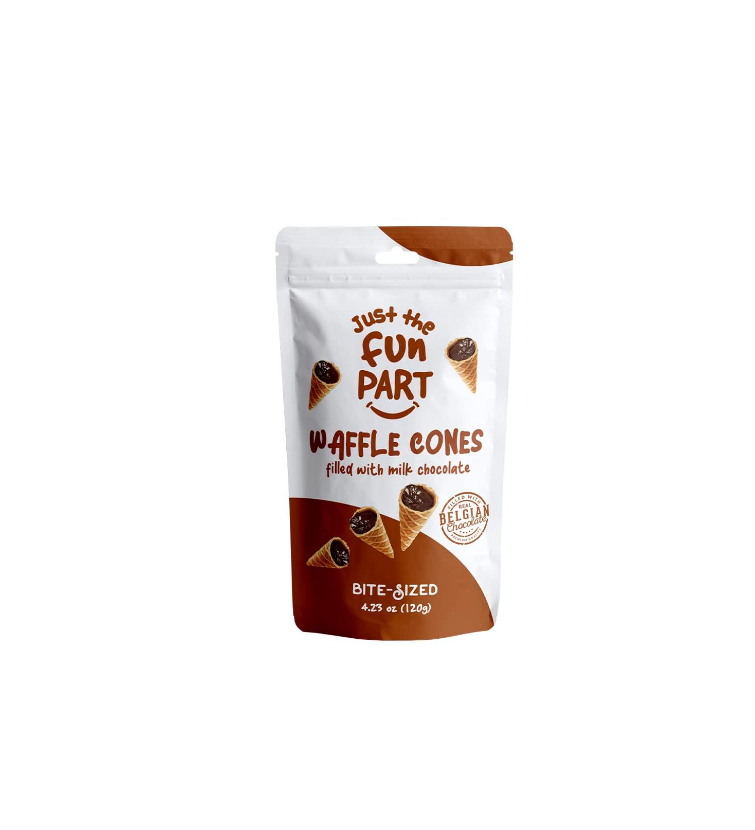 Just The Fun Part - Bite-Size Crispy Mini Waffle Cones - Filled With Premium Belgian Milk Chocolate - Great For Snacks  Desserts  Grab & Go â (Single Pack - 4.23 oz Bag) Chocolate 4.23 Ounce (Pack of 1) - Buy Online on GoSupps.com