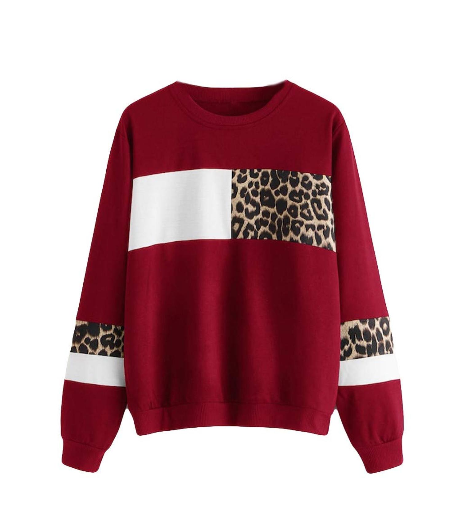 Bigfanshu Women's Dresses Leopard Print O-Neck Blouse Tops Cotton Long Sleeve Sweatshirt Red - Buy Online on GoSupps.com
