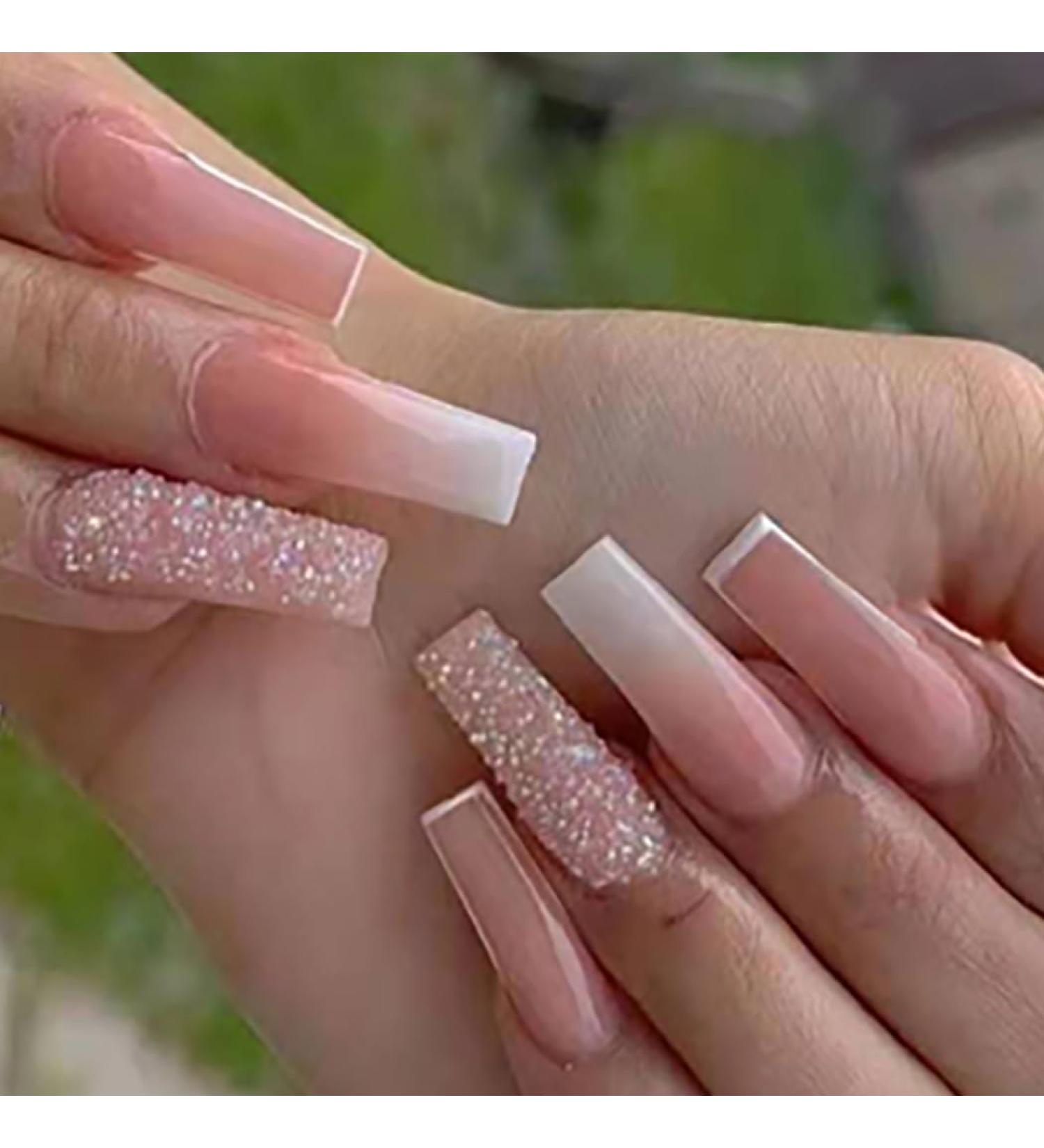 Coffin False Nails Press on Nails French Long Fake Nails Ballerina Acrylic Stick on Nails 24pcs for Women and Girls (Color : Pink Size : B) - Buy Online on GoSupps.com