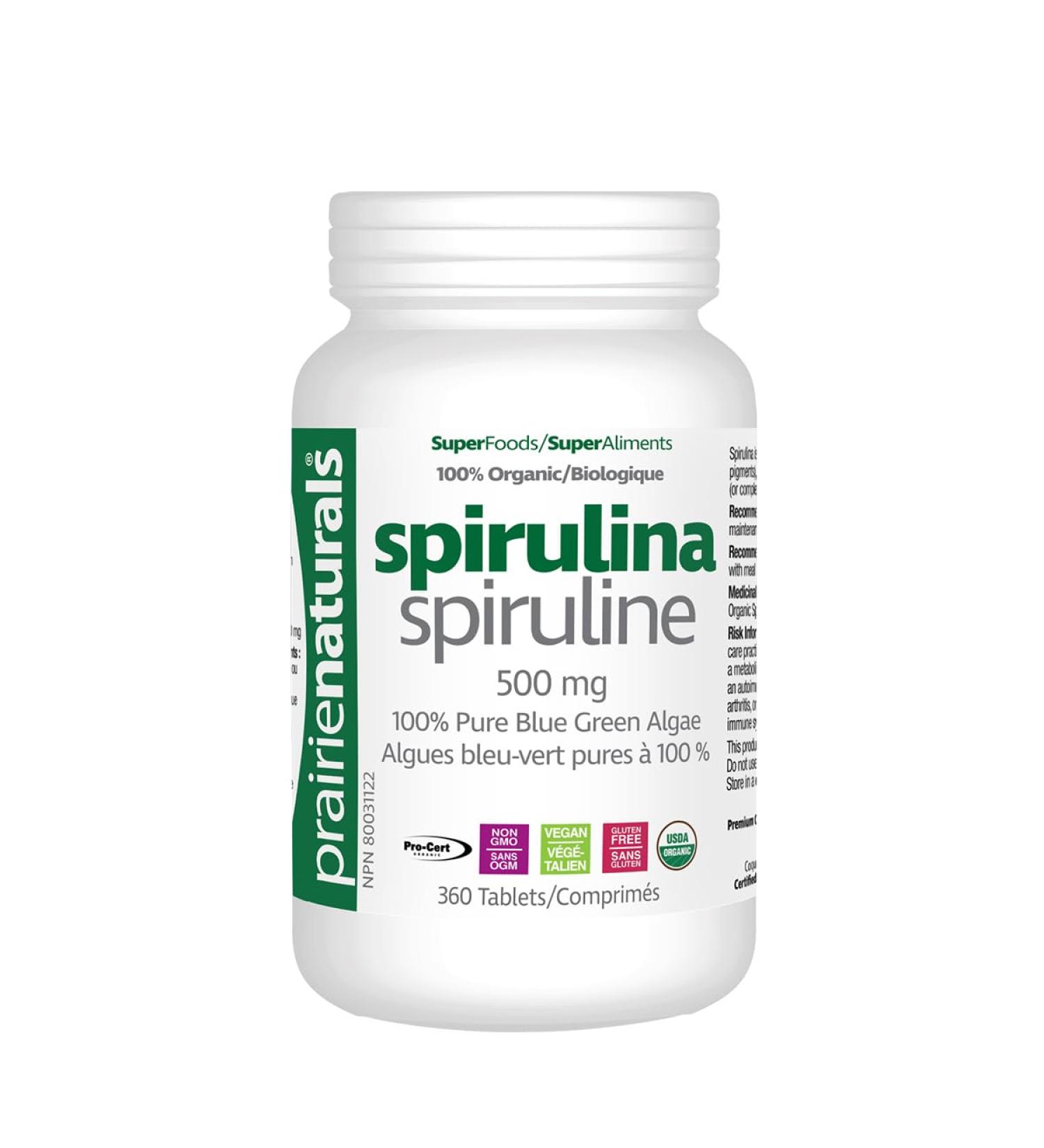 Prairie Naturals Organic Spirulina Blue Green Algae Tablets - 360 Count 360 count (Pack of 1) - Buy Online on GoSupps.com