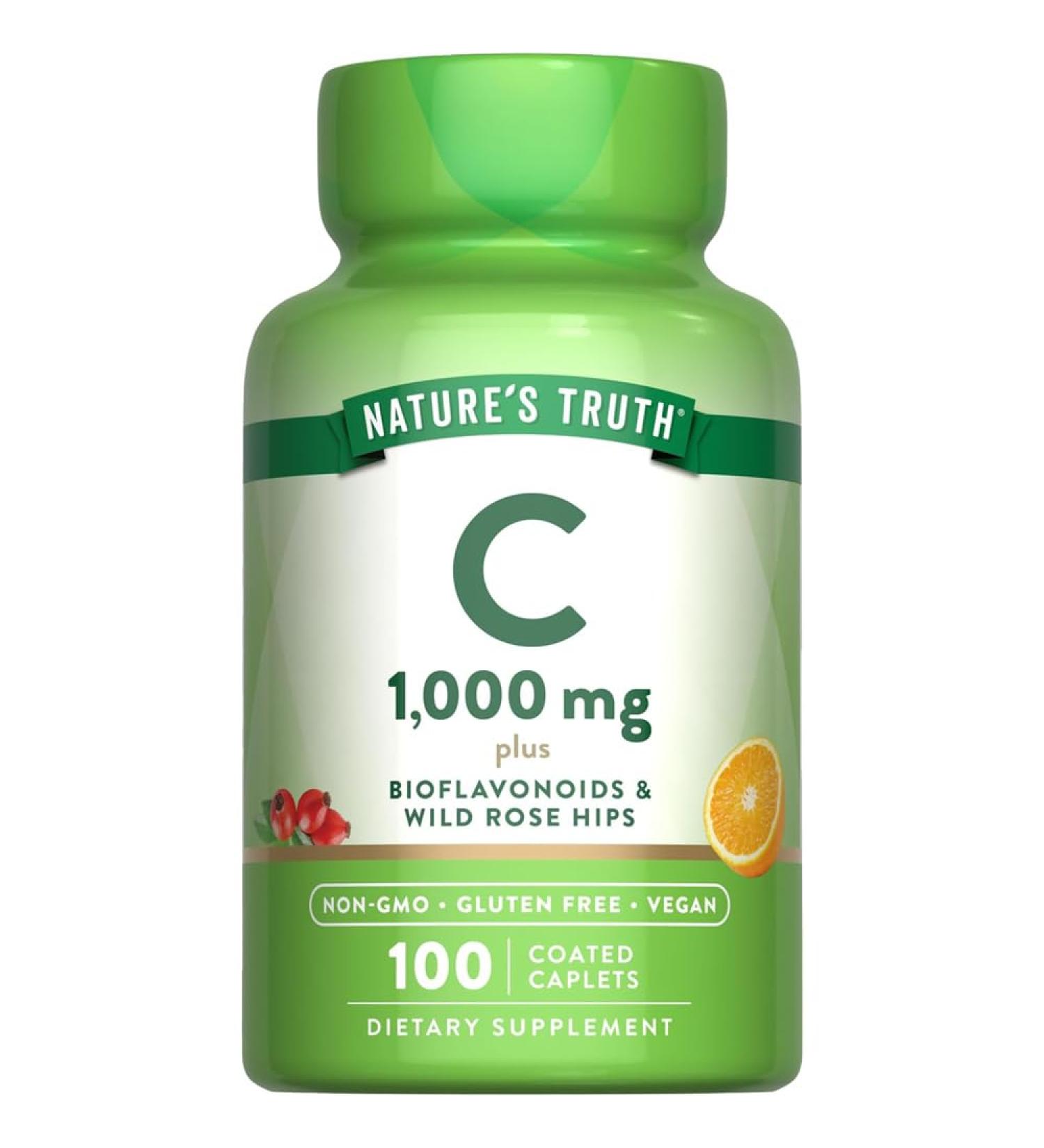 Nature's Truth Vitamin C 1000 Mg Plus Bioflavonoids & Wild Rose Hips Coated Caplets - 100 Ct Pack of 3 - Buy Online on GoSupps.com