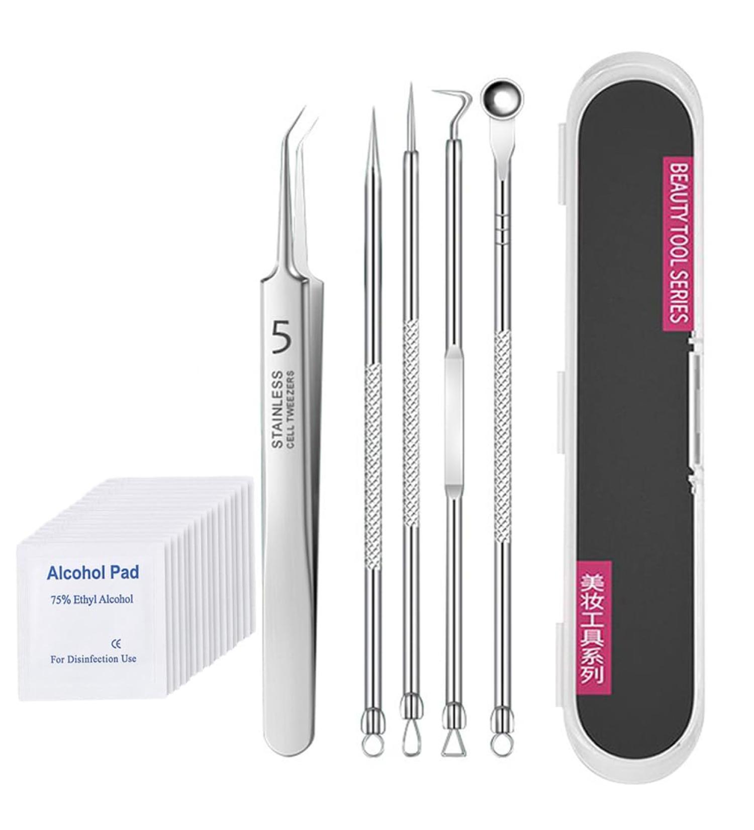 Facial Blackhead Remover Set Blackhead Remover Tools Professional Blackhead Extractor Tweezers Stainless Steel Black Head Remover for Nose Great for Skin Care (Beveled) - Buy Online on GoSupps.com