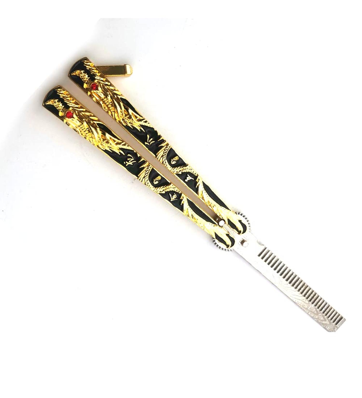 WANLIAN Dragon Butterfly Comb Trainer - Stainless Steel Folding Practice Comb for Hair Styling & Outdoor Use (Black Gold Dragon) - Buy Online on GoSupps.com