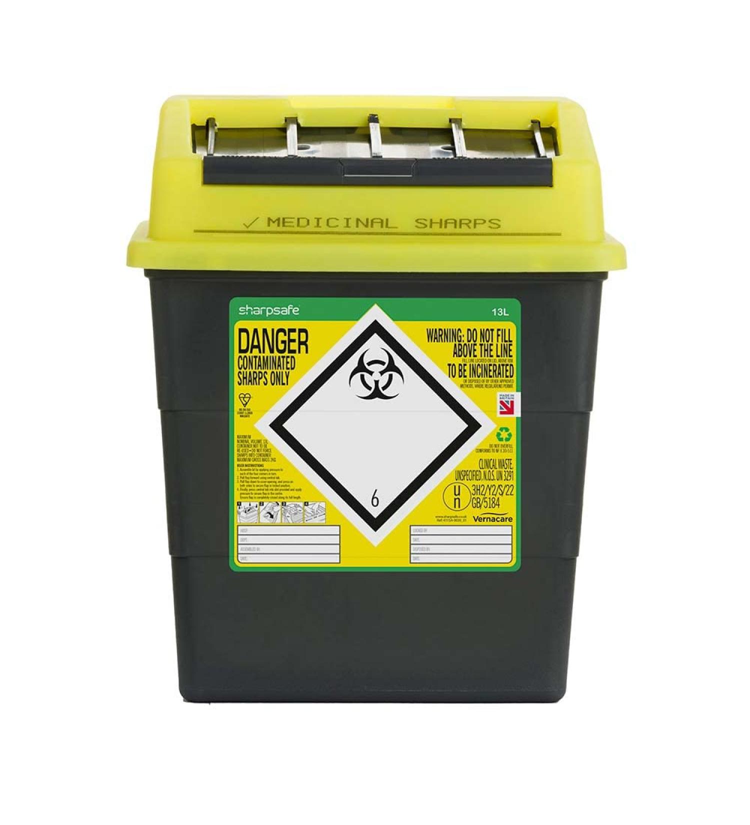 Sharpsafe 13 Litre 5th Generation Yellow/Grey -Sharps Bin Clinical Waste Disposal - Buy Online on GoSupps.com