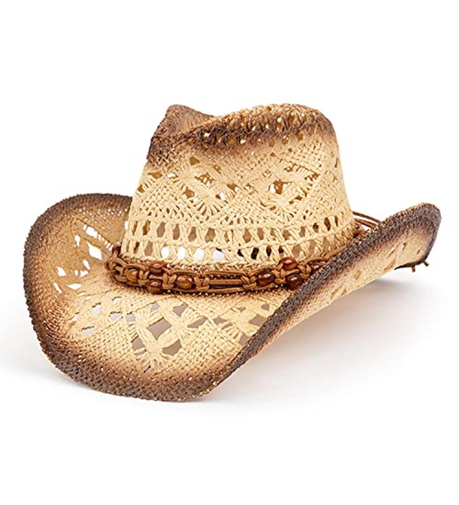 TOVOSO Shape-It Brim Western Cowboy Hat in Brown with Beads - Unisex Straw Cowboy Hat - Buy Online on GoSupps.com