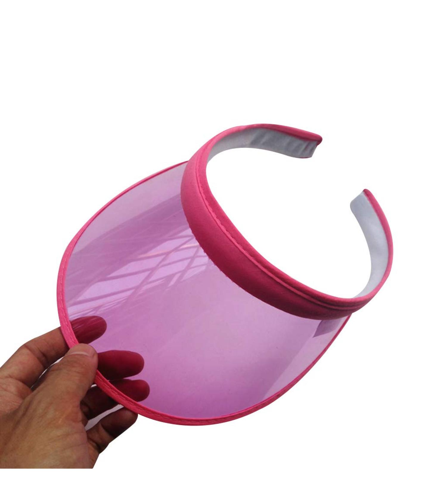 ZZZALL Women & Unisex UV Protection Summer Candy Color Open Top Beach Cap - Transparent PVC Clip-on 10 Colors Available (Pink) - Buy Online on GoSupps.com