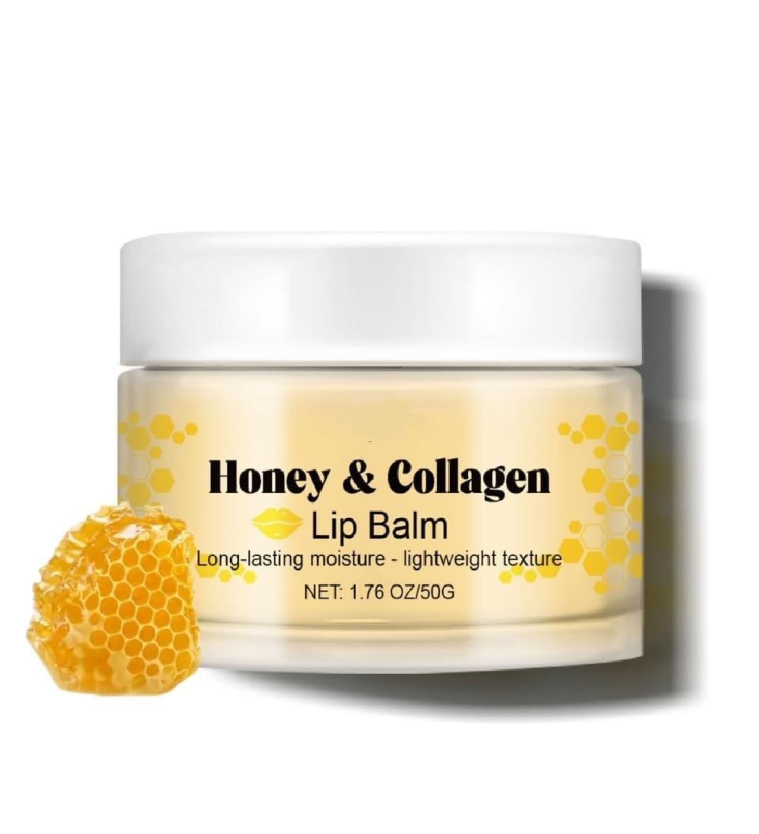 Honey & Collagen Lip Balm 50g Moisturizing Lip Plumper Lip Care for Smooth Lips Long-Lasting Alcohol-Free Smooth Texture Non-Greasy with Collagen for Hydration Gifts for Women - Buy Online on GoSupps.com