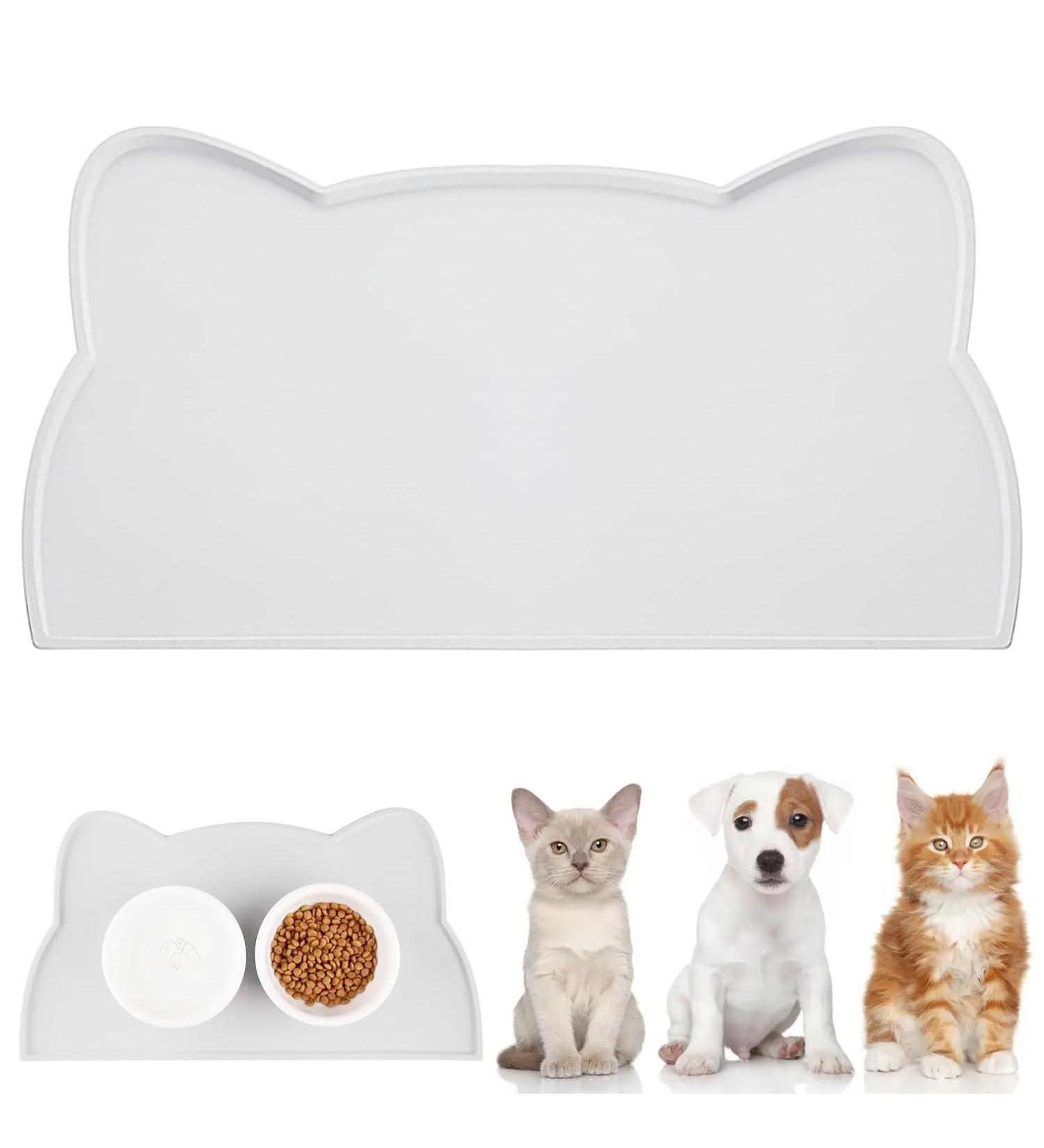 Womlex Silicone Dog & Cat Bowl Pad - Waterproof Non-Slip Cat Head Shaped Feeding Mat (Light Gray 44x25cm) - Ideal Underlay for Pet Bowls - Buy Online on GoSupps.com