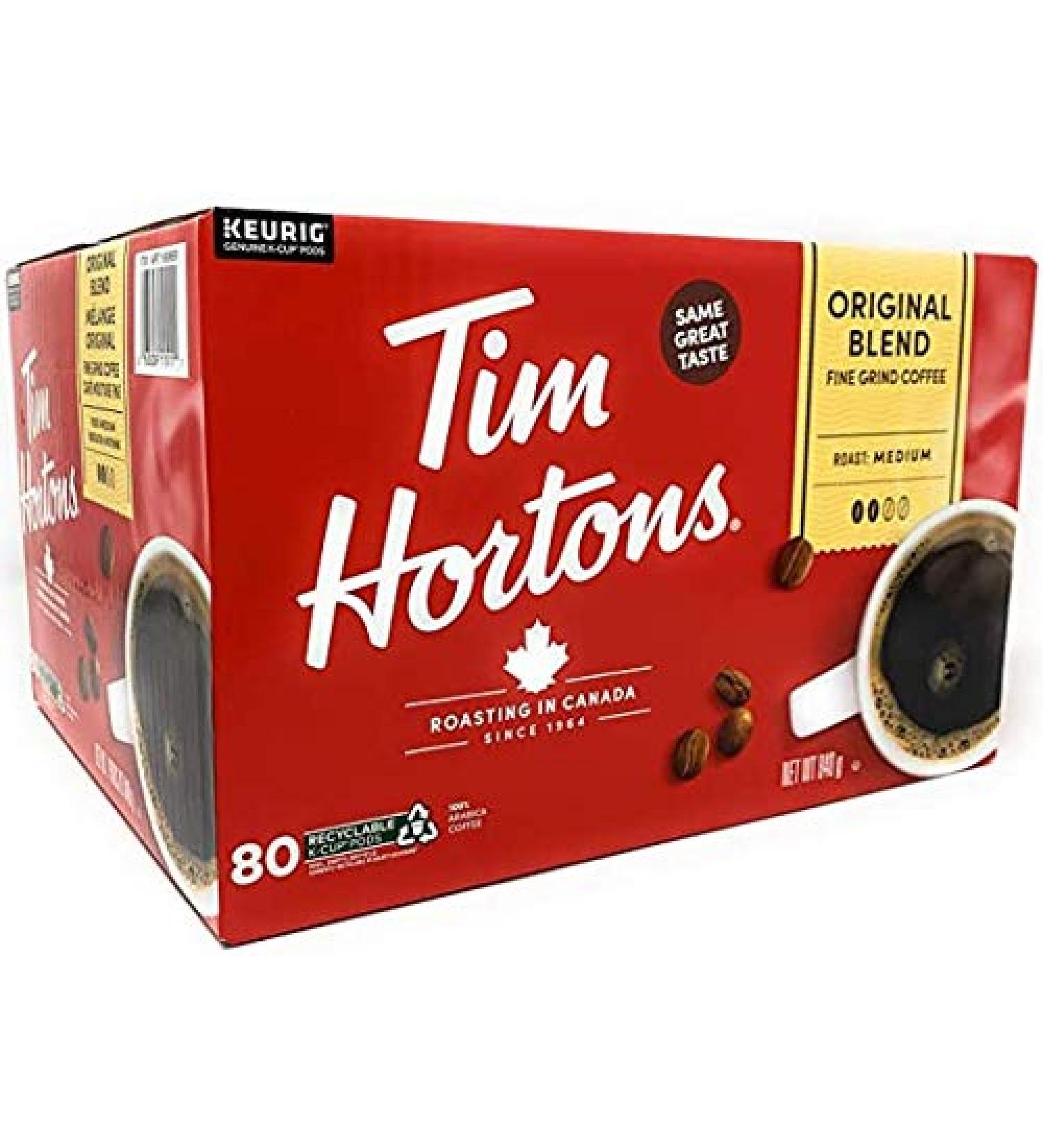 2 Boxes of Tim Hortons Original Blend Medium Roast Coffee - 80 Single Serve K-Cup Pods for Keurig (2-Pack)