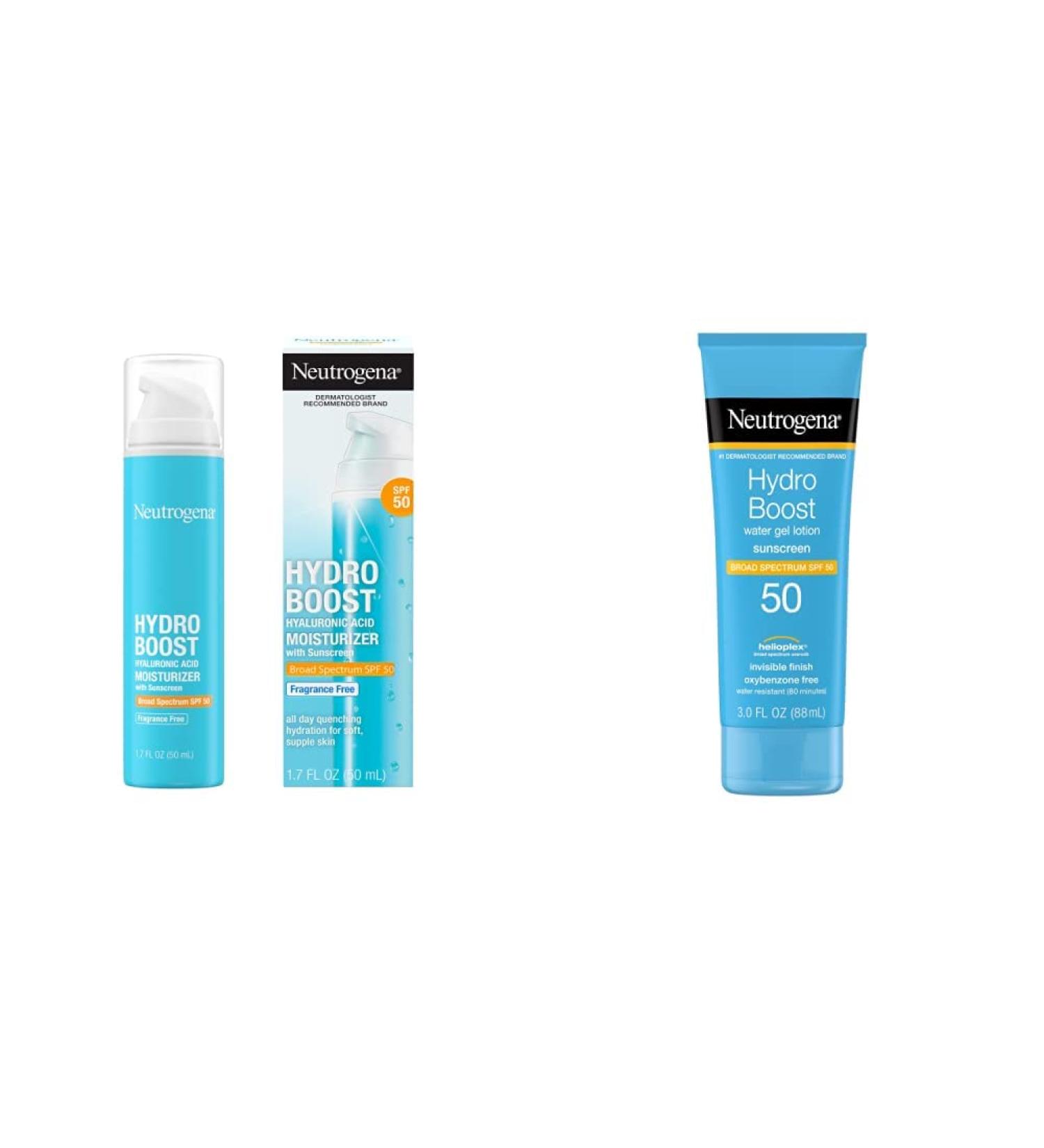 Neutrogena Hydro Boost Water Gel Non-Greasy Moisturizing Sunscreen Lotion with Broad Spectrum SPF 50 Water-Resistant 3 fl.Oz and Hyaluronic Acid Facial Moisturizer Fragrance-Free 1.7 fl. Oz
