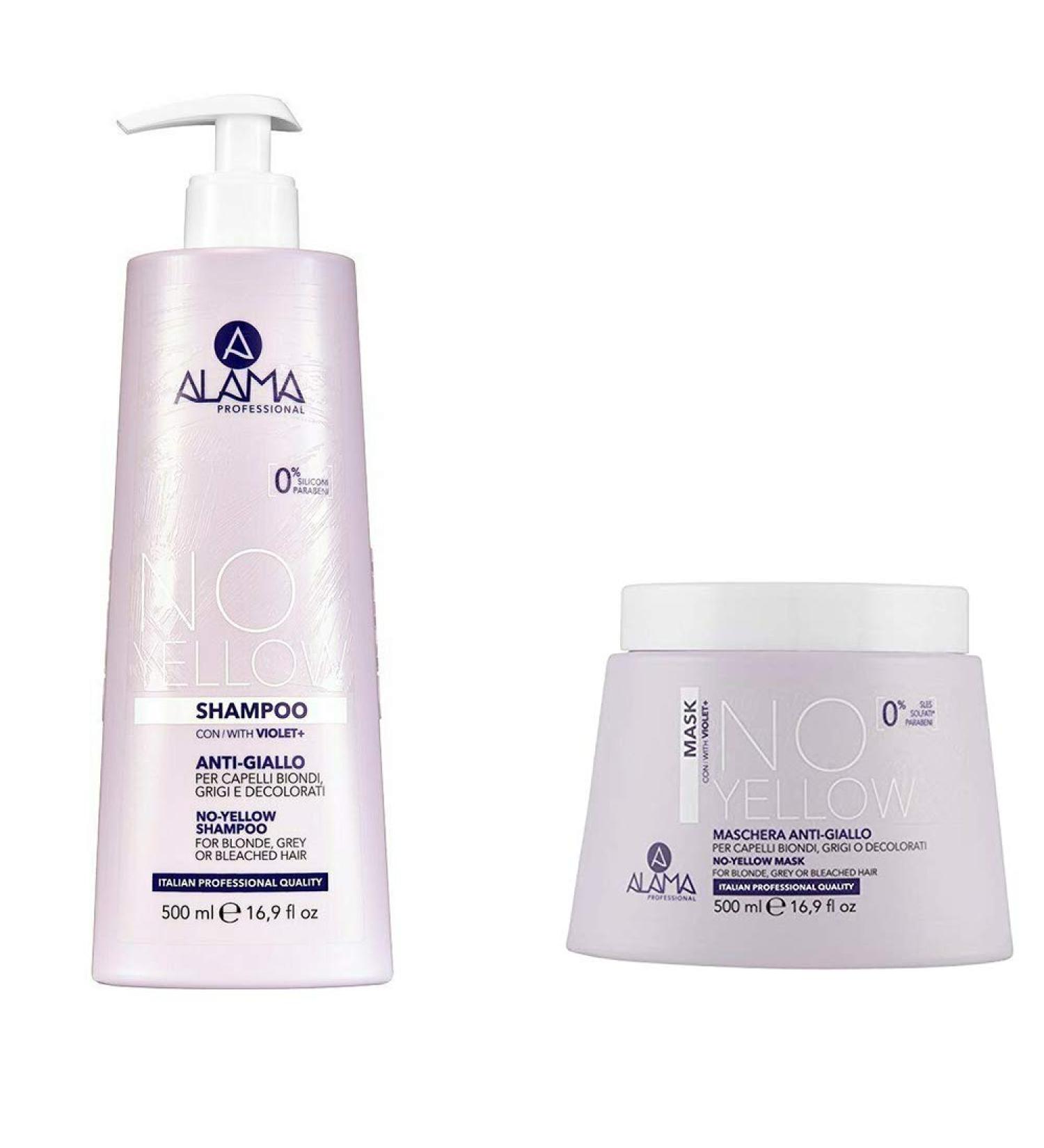 A ALAMA ALAMA Anti-Yellow Hair Kit: Shampoo 500ml + Mask 500ml | Yellow-Free for Blonde Grey and Bleached Hair