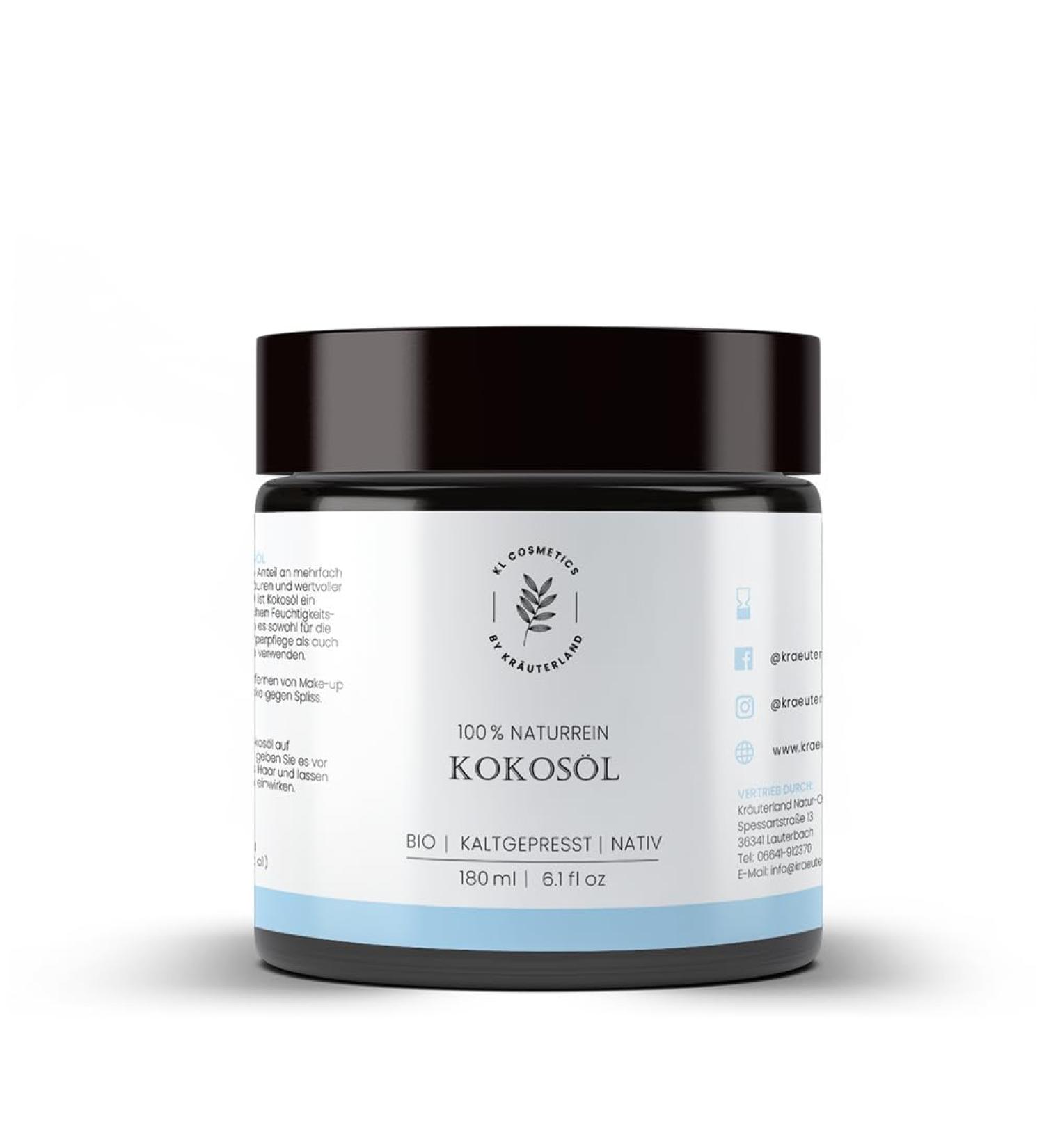 Herballand organic coconut oil 180ml glass intellers - skin care coconut fat native cold -pressed unaffected - coconut oil for skin & hair - in premium quality 1x coconut oil 180ml