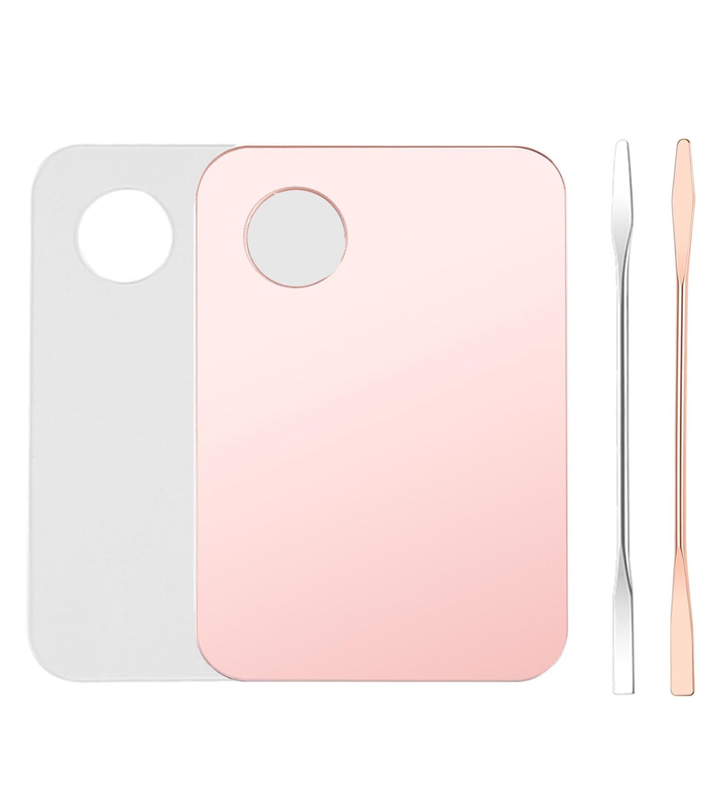 4 Pcs Makeup Mixing Tray & Spatula Set - Foundation & Lipstick Palette for Beauty Salon - Pink & Transparent - Buy Online on GoSupps.com