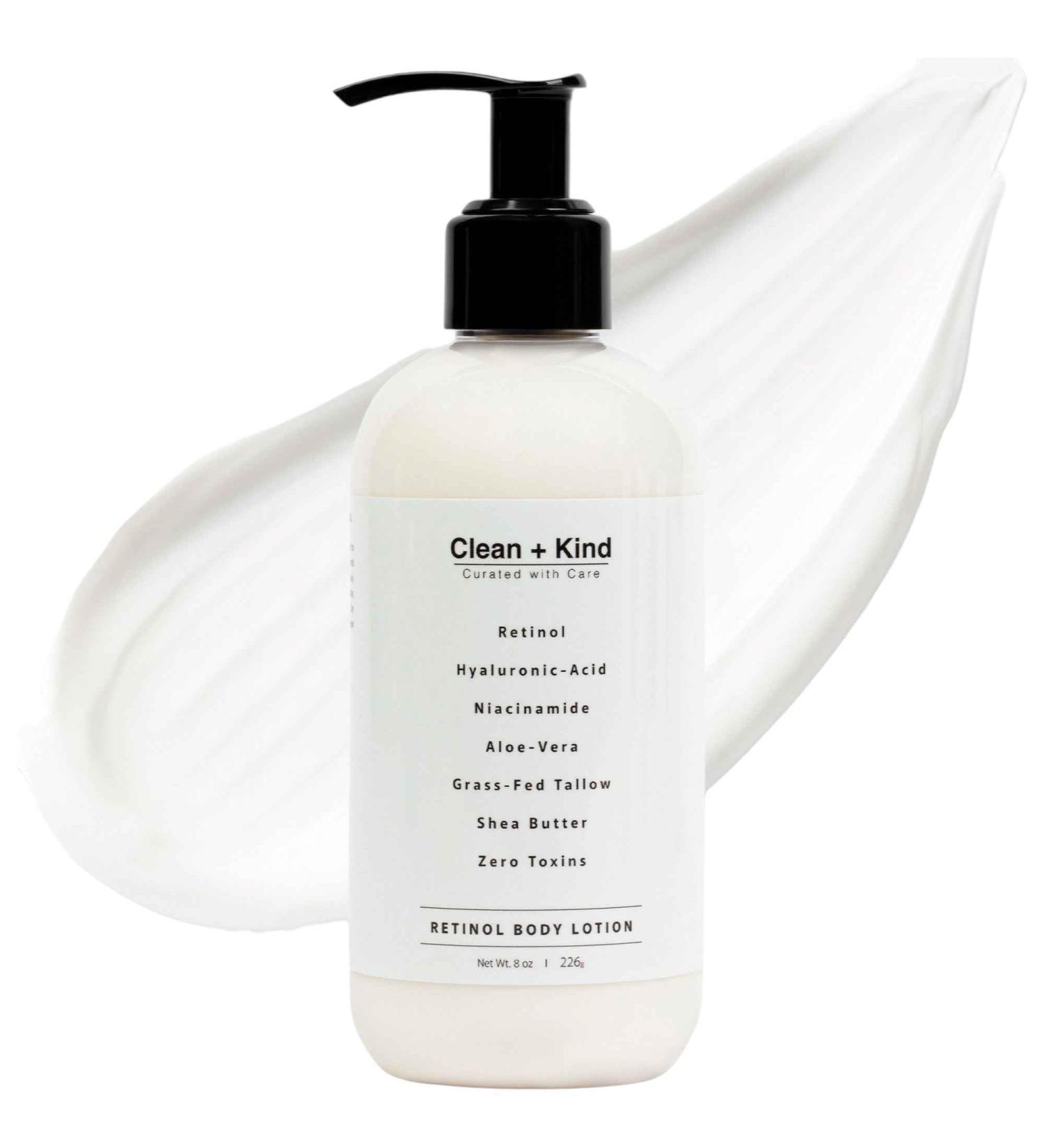 Clean + Kind Firming Retinol Body Lotion for Wrinkles & Crepey Skin Anti-Aging Moisturizer with Hyaluronic Acid Niacinamide Aloe Vera Shea Butter & Grass-Fed Tallow Skincare - Buy Online on GoSupps.com