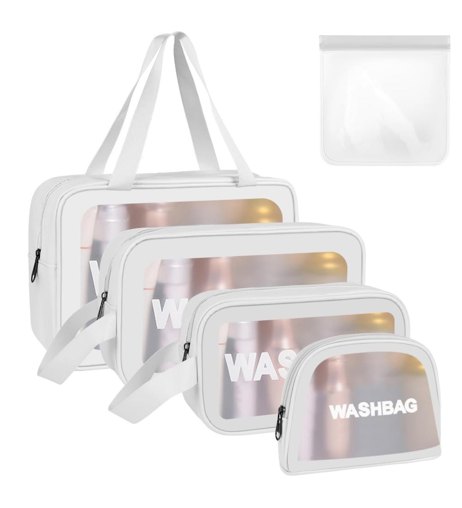 5PCS Clear Waterproof Toiletry Travel Bags - Portable Airport Cosmetic Bags (White) - Buy Online on GoSupps.com