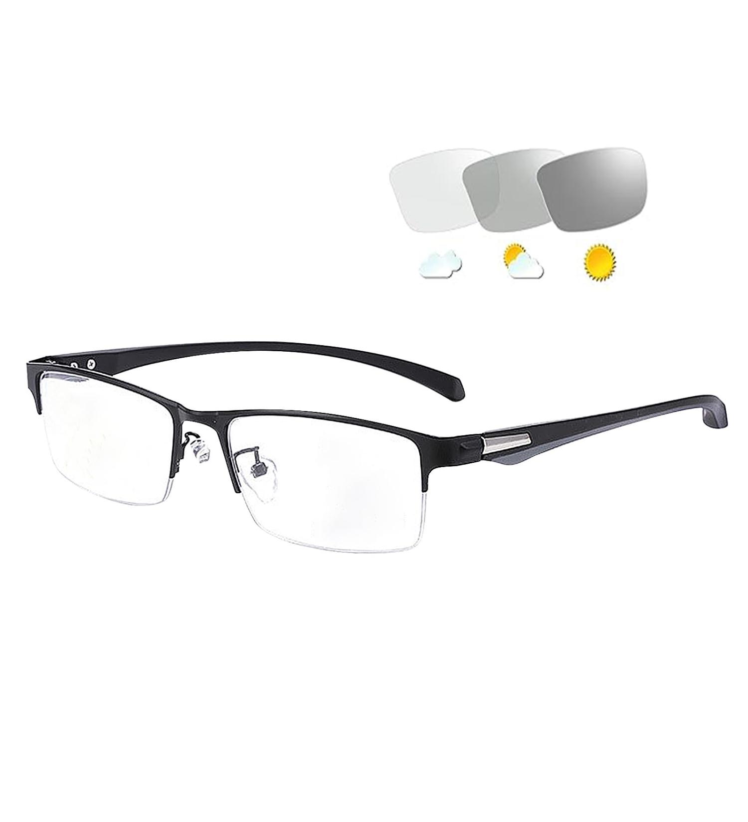 Photochrome Progressive Multifocus Reading Glasses | UV400 Self-Tinting Sunglasses | Rectangular Multifunctional Eyewear for Men & Women | Ideal for Outdoor Reading - Buy Online on GoSupps.com