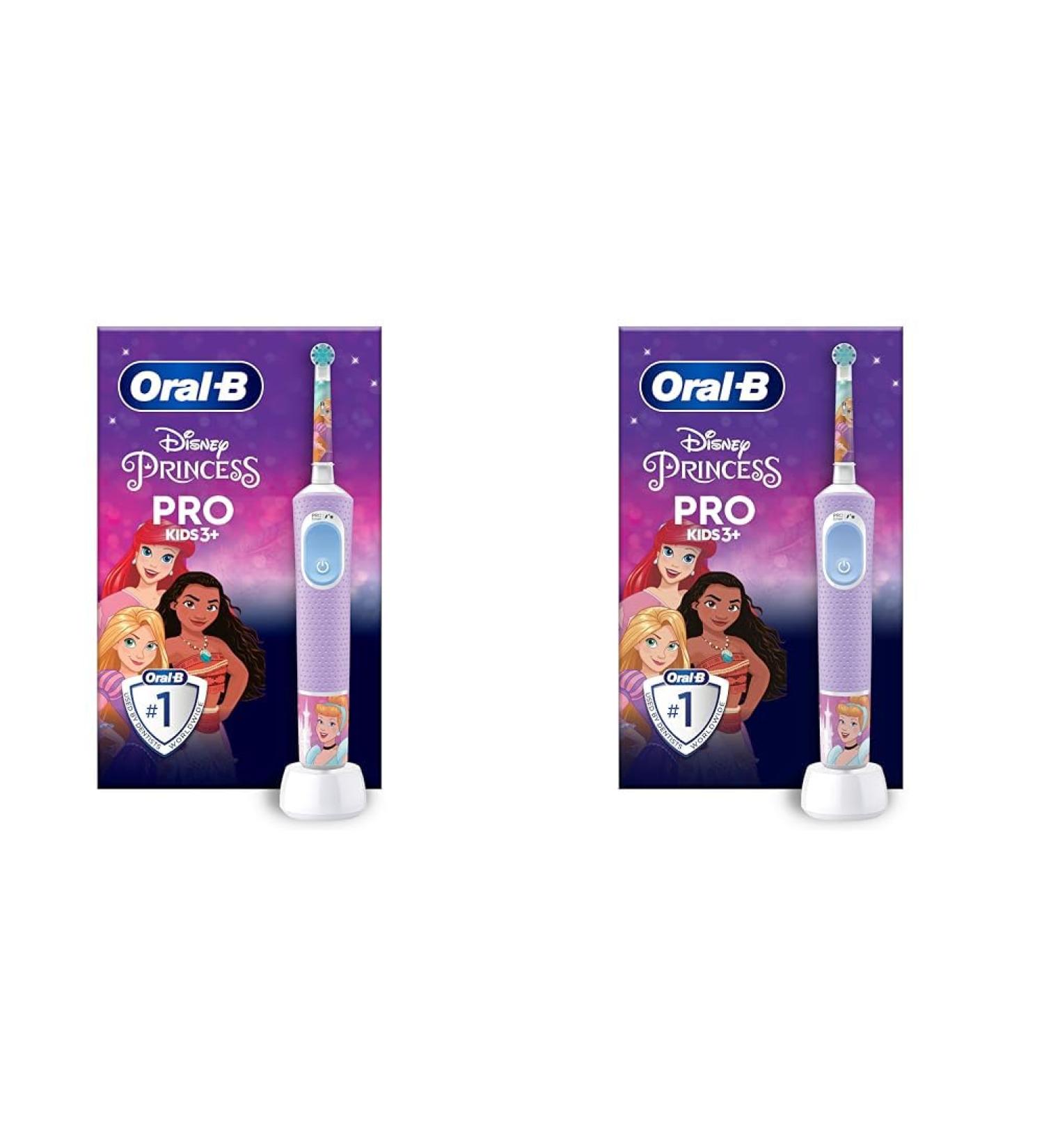 Oral-B Pro Kids Princess Electric toothbrush for children from 3 years including sensitive+ mode for dental care extra soft bristles 1 plug-in brush 4 stickers purple/blue 1 piece (2-pack) Princess