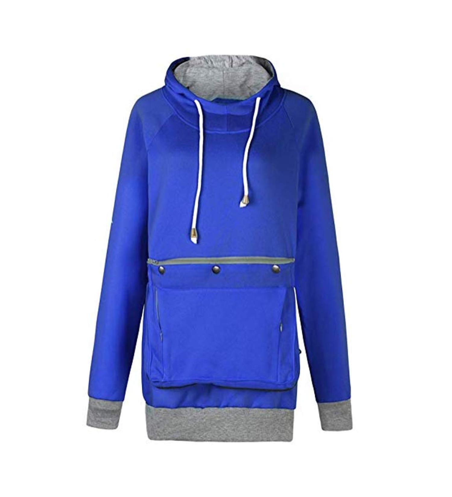 Men's & Women's Long Sleeve Hoodie Sweatshirt with Kangaroo Pocket | Cat & Puppy Design | XL Blue - Buy Online on GoSupps.com