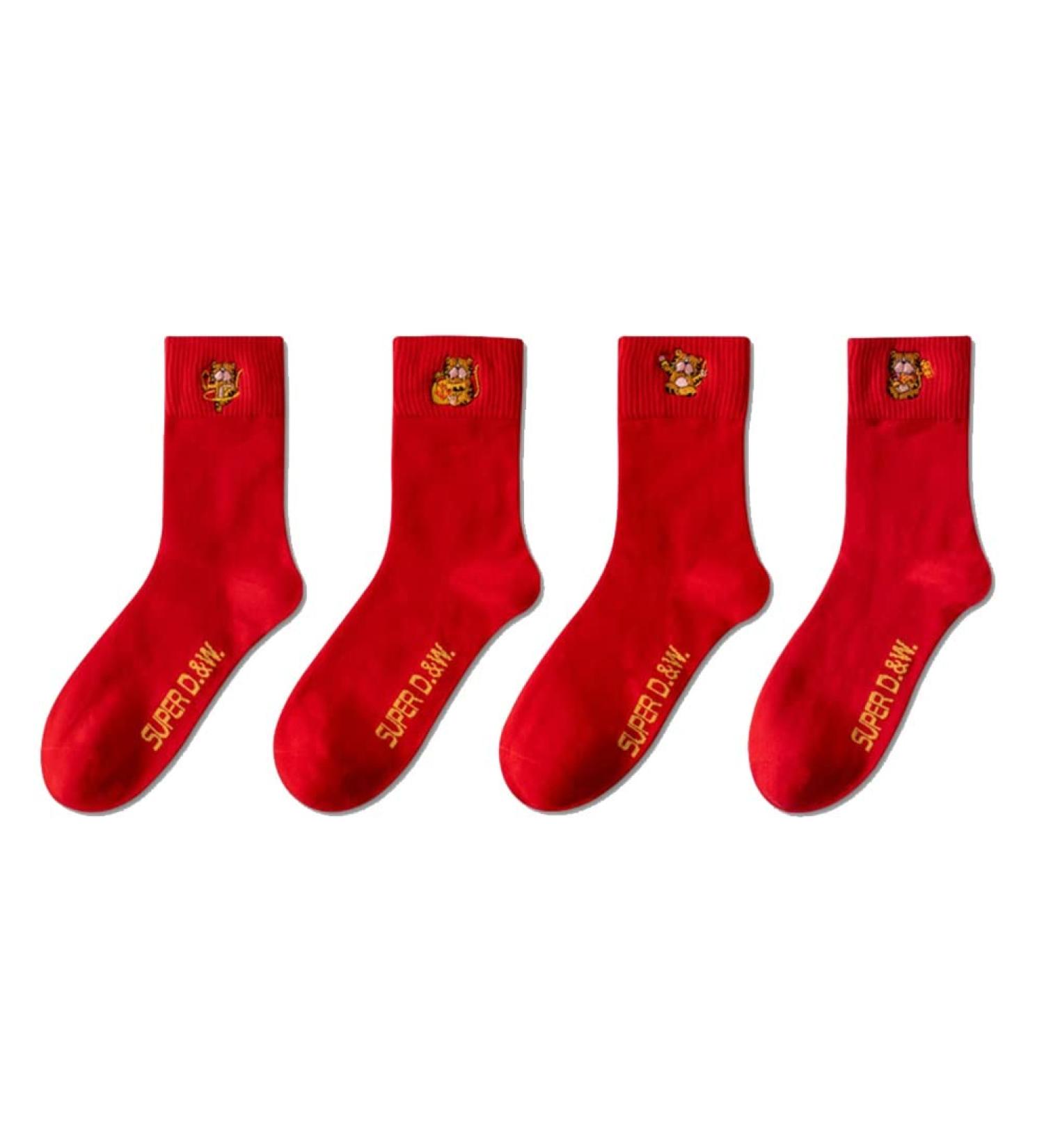 Chinese New Year Men's Red Embroidered Sports Socks - 4 Pairs | Spring Festival Good Luck Socks | Size 39-44 - Buy Online on GoSupps.com