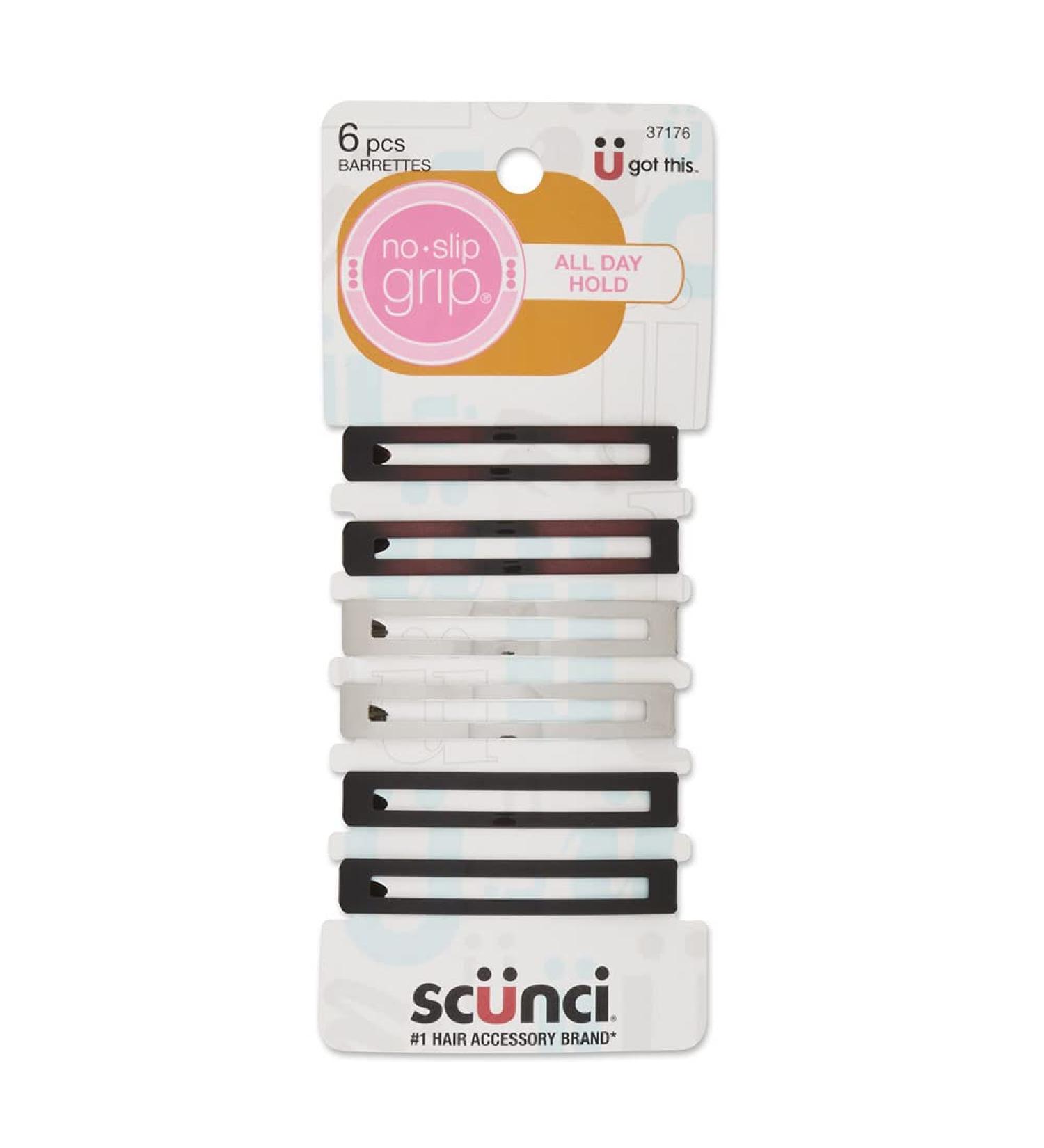 Scunci by Conair No-Slip Grip Open Center Barrettes - 6 Pack Assorted Neutral Metallic Colors - Buy Online on GoSupps.com