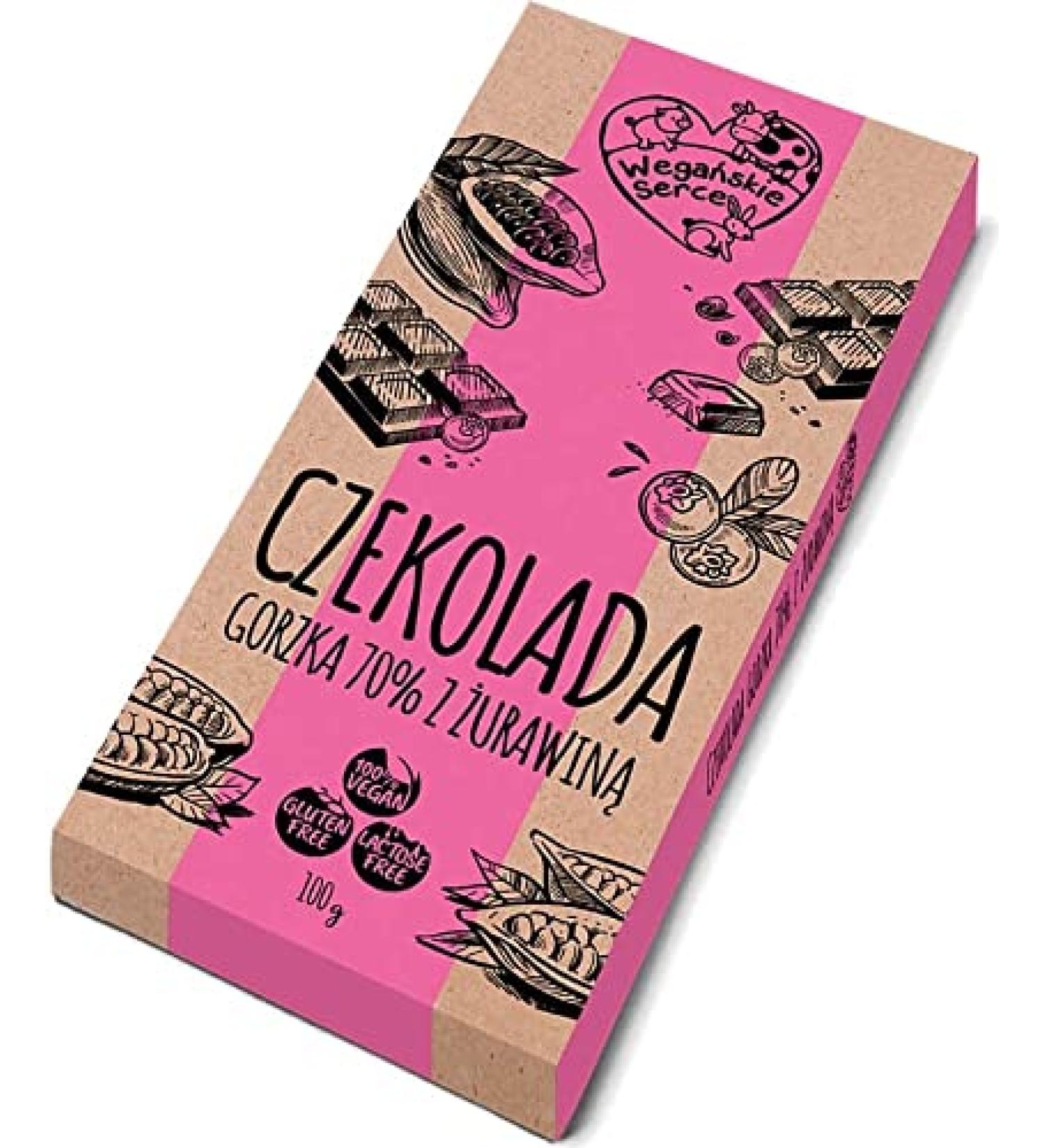 70% Dark Chocolate with Cranberries 100g Vegan Heart