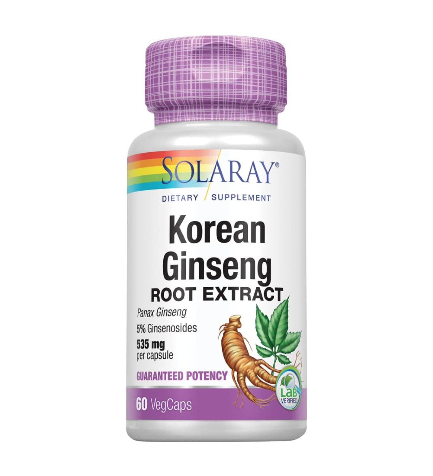Solaray Korean Ginseng Root Extract 535 mg - 60 Veg Capsules | Boost Energy & Wellness - Buy Online on GoSupps.com