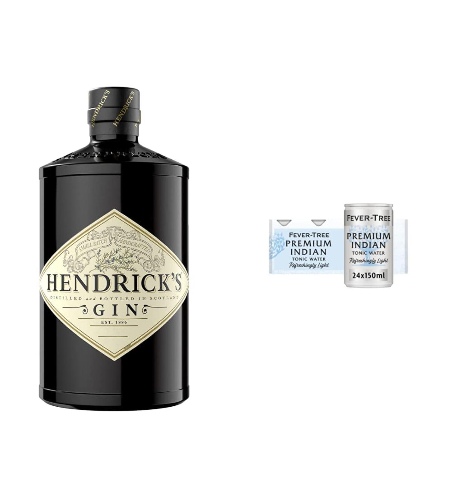 Hendrick's Gin 70cl & Fever-Tree Refreshingly Light Indian Tonic Water 8 x 150ml (Pack of 3 Total 24 cans) - Buy Online on GoSupps.com