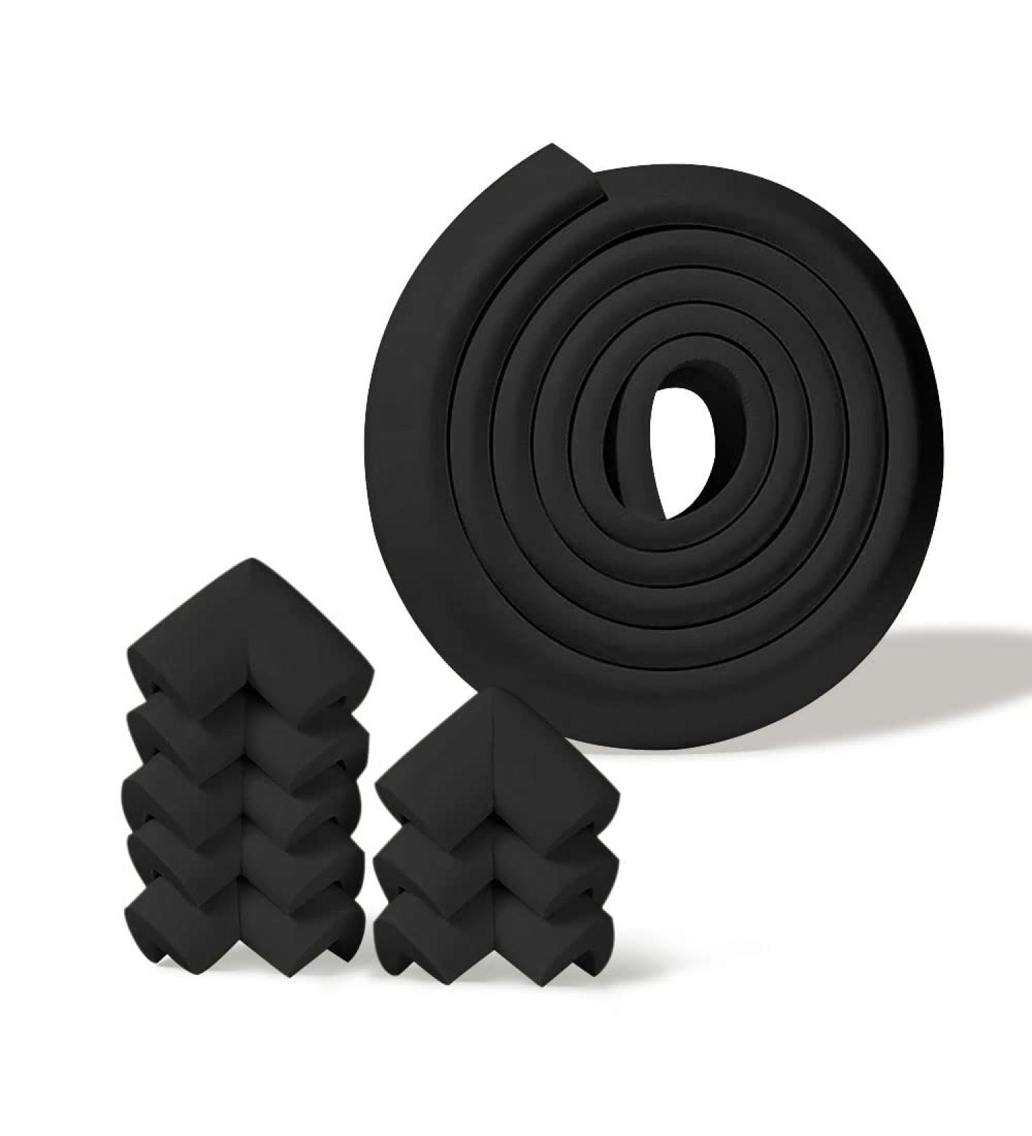 Baby Proofing Edge and Corner Guard Set - 2m / 6.5ft Furniture Bumpers, Pre-Taped Cushions - Black - Buy Online on GoSupps.com