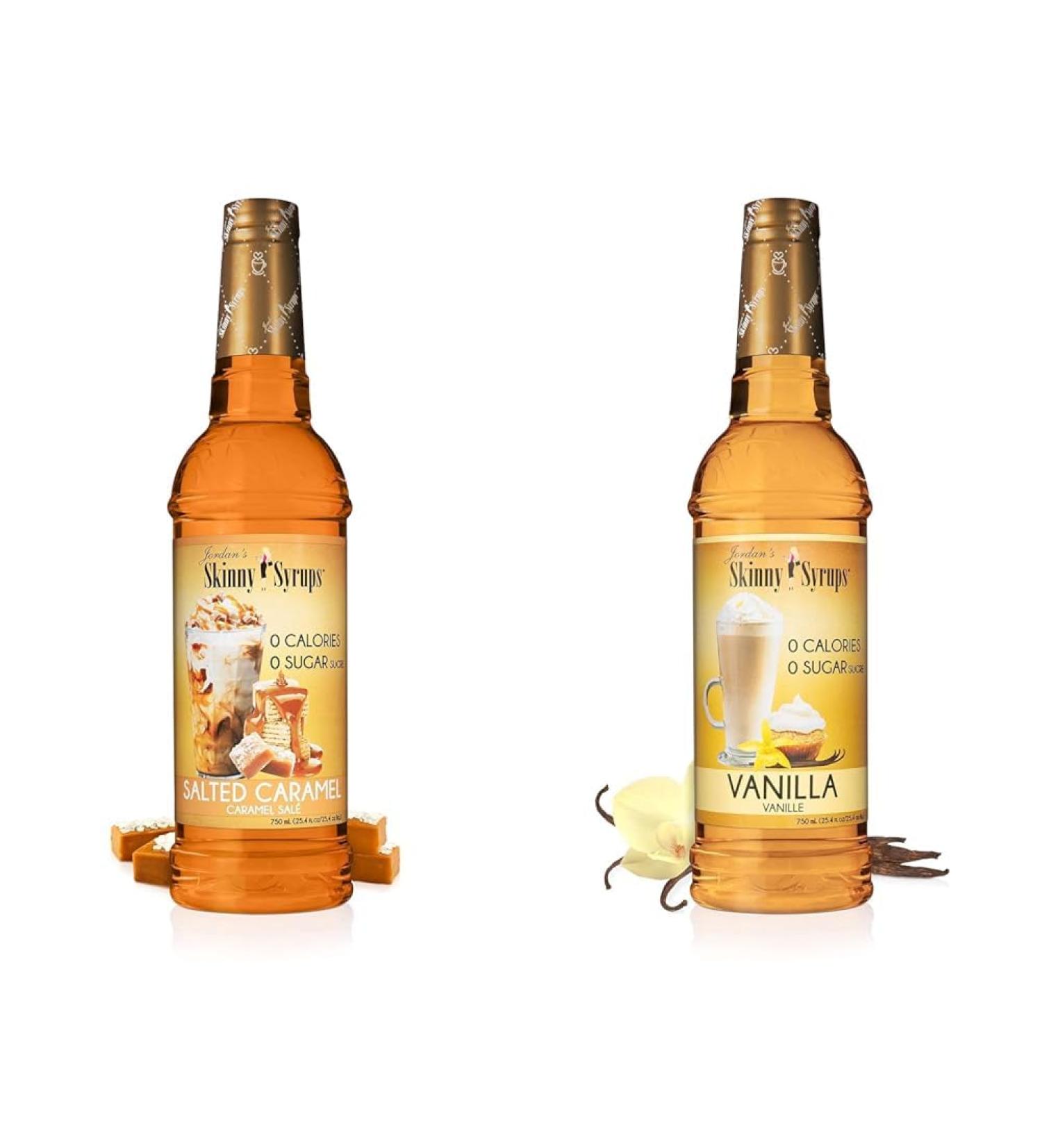 Jordan's Skinny Syrups Salted Caramel & Vanilla Sugar-Free Syrup Bundle - Zero Calorie Keto Friendly Perfect for Coffee Lattes Protein Shakes and Desserts Gluten-Free (750 ml Each)