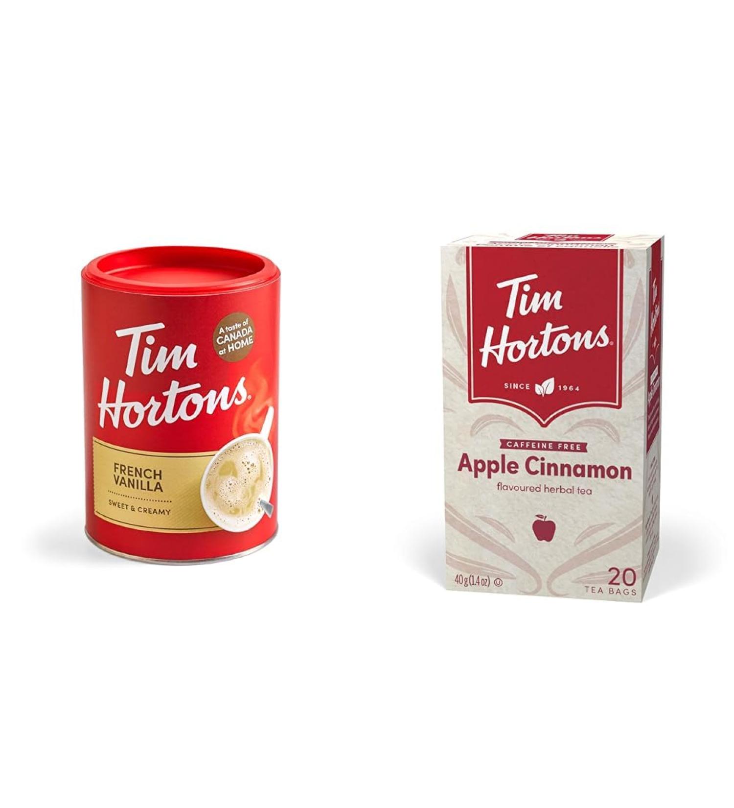 Tim Horton's Instant Cappuccino French Vanilla 16 Ounce & Apple Cinnamon Tea Bags Herbal Tea Decaffeinated 20 Count - Buy Online on GoSupps.com
