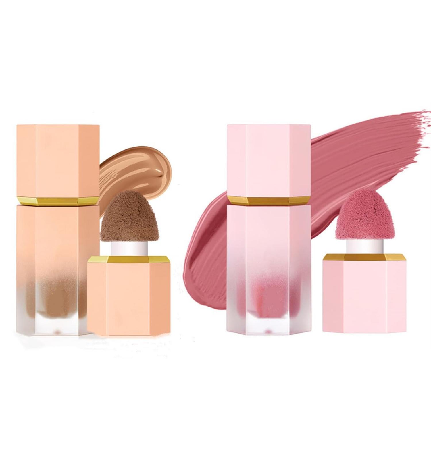 Liquid Blush & Contour Makeup Set - Soft Breathable Formula with Built-in Sponge | Perfect Gift Set (#Rouge 01 + Contour 01) - Buy Online on GoSupps.com